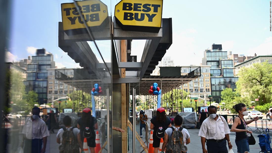 People walk past a Best Buy store near Union Square on June 25 in New York.