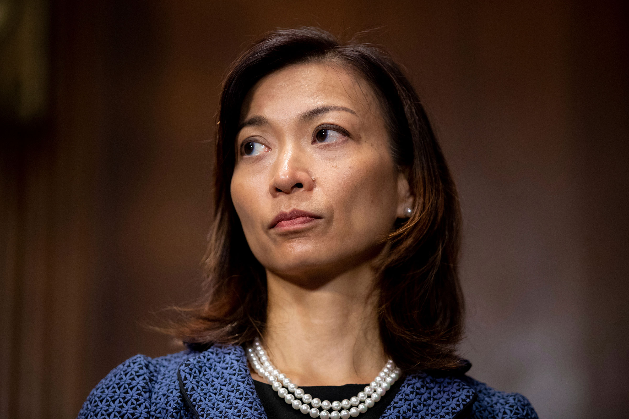This 2021 photo shows Florence Y. Pan during a Senate Judiciary Hearing on Capitol Hill in Washington, DC. 
