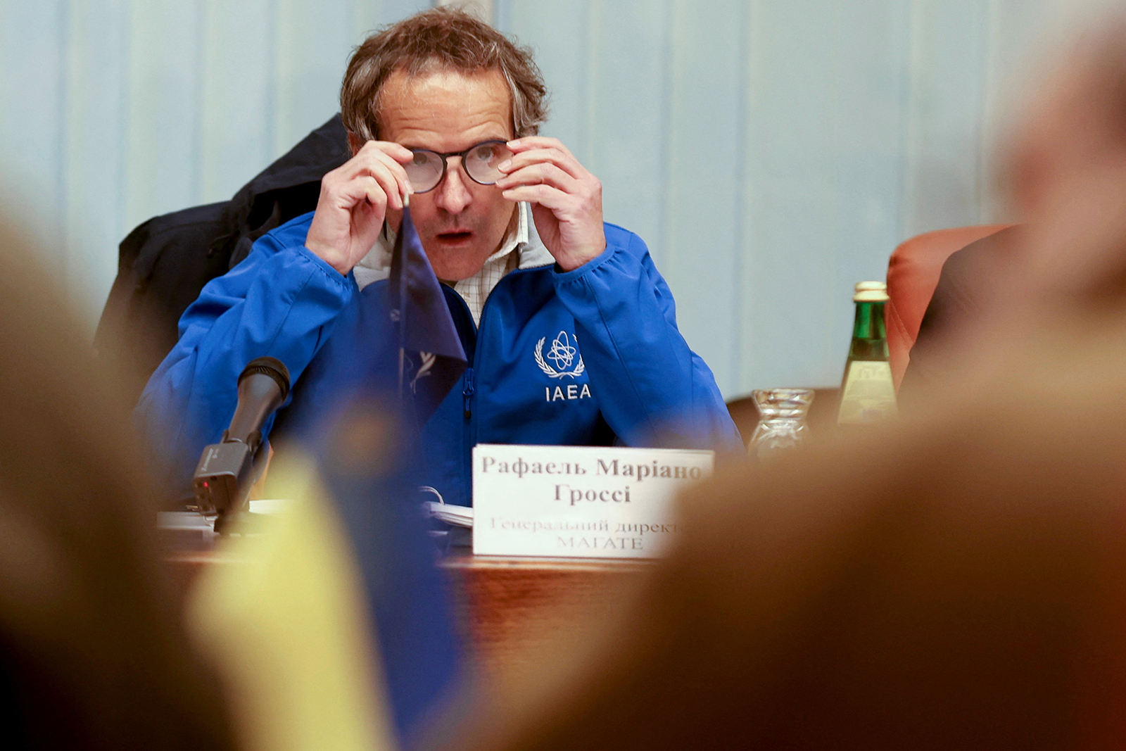 Rafael Mariano Grossi speaks during a meeting at the South Ukraine Nuclear Power Plant near Yuzhnoukrainsk on January 16.