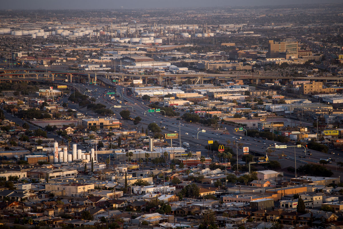 Vehicles travel along Interstate 10 highway in El Paso, Texas on November 9.