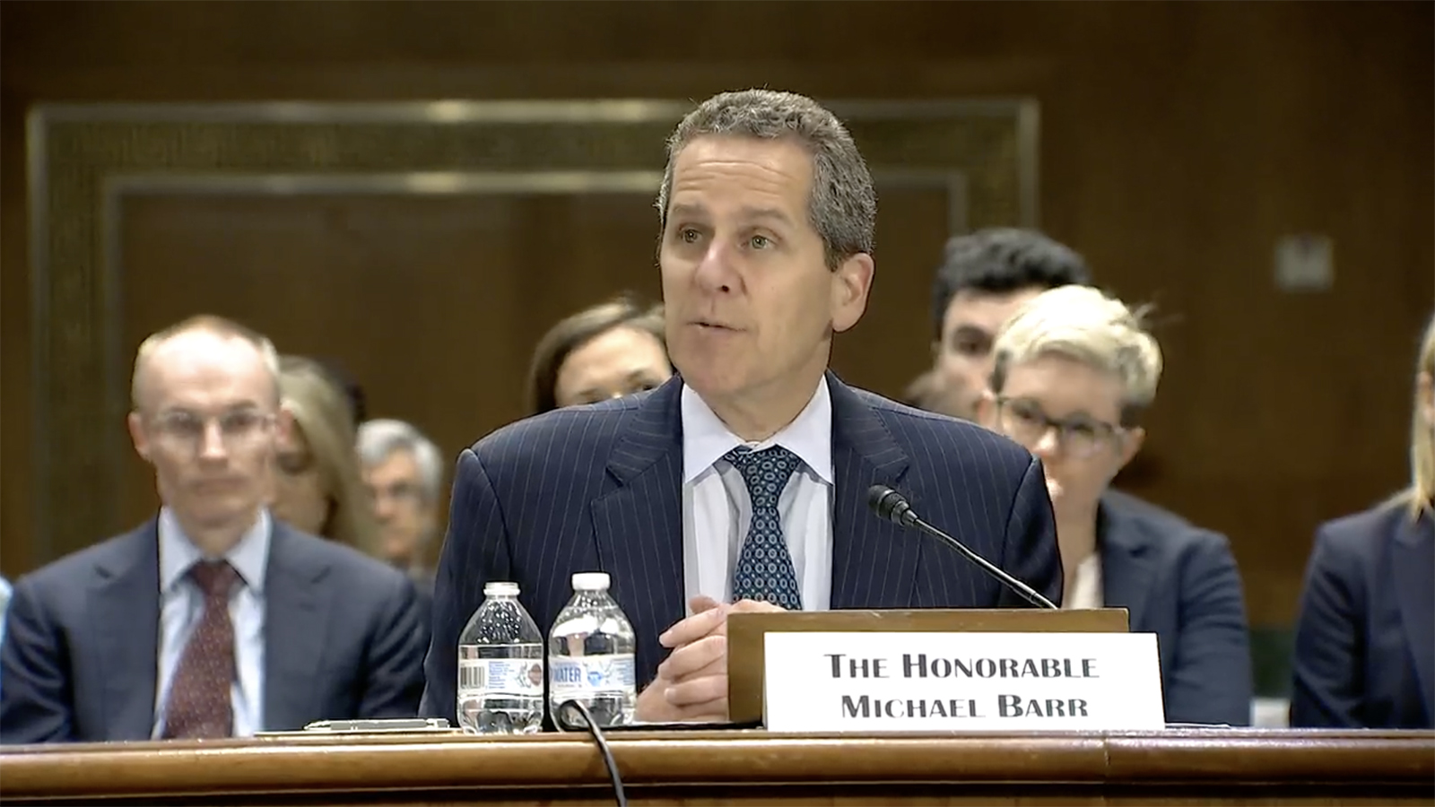 Michael Barr, vice chair for supervision at the US Federal Reserve, speaks at a Senate Banking, Housing, and Urban Affairs Committee hearing in Washington, DC, today.