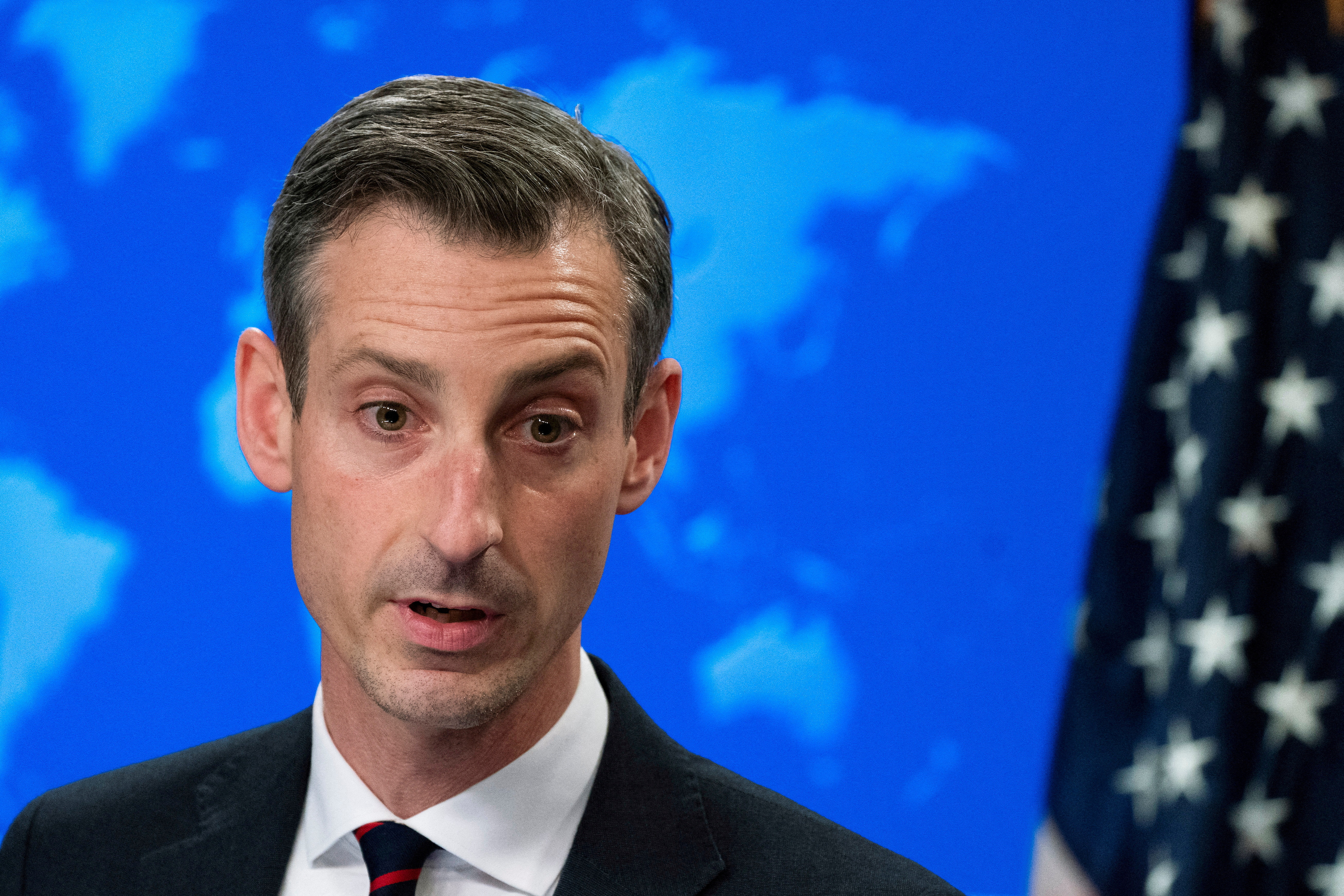 U.S. State Department spokesperson Ned Price during a news conference in Washington, DC on March 10.