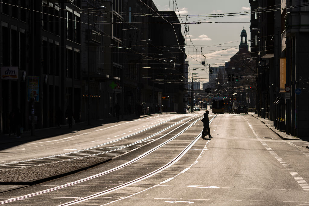 A normally busy street in Berlin is virtually deserted on Saturday.