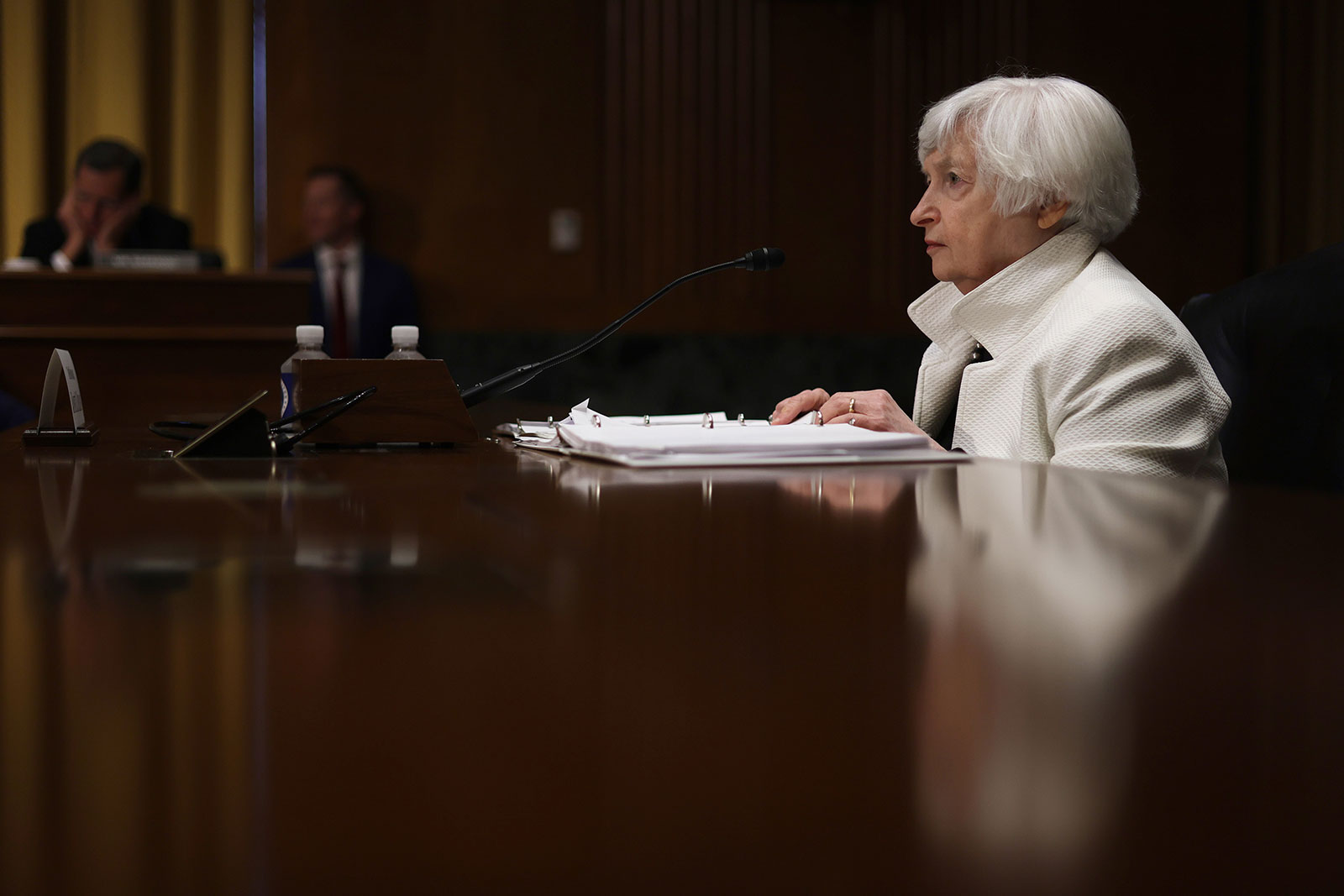 US Treasury Secretary Janet Yellen testifies during a Senate Finance Committee hearing on Tuesday.