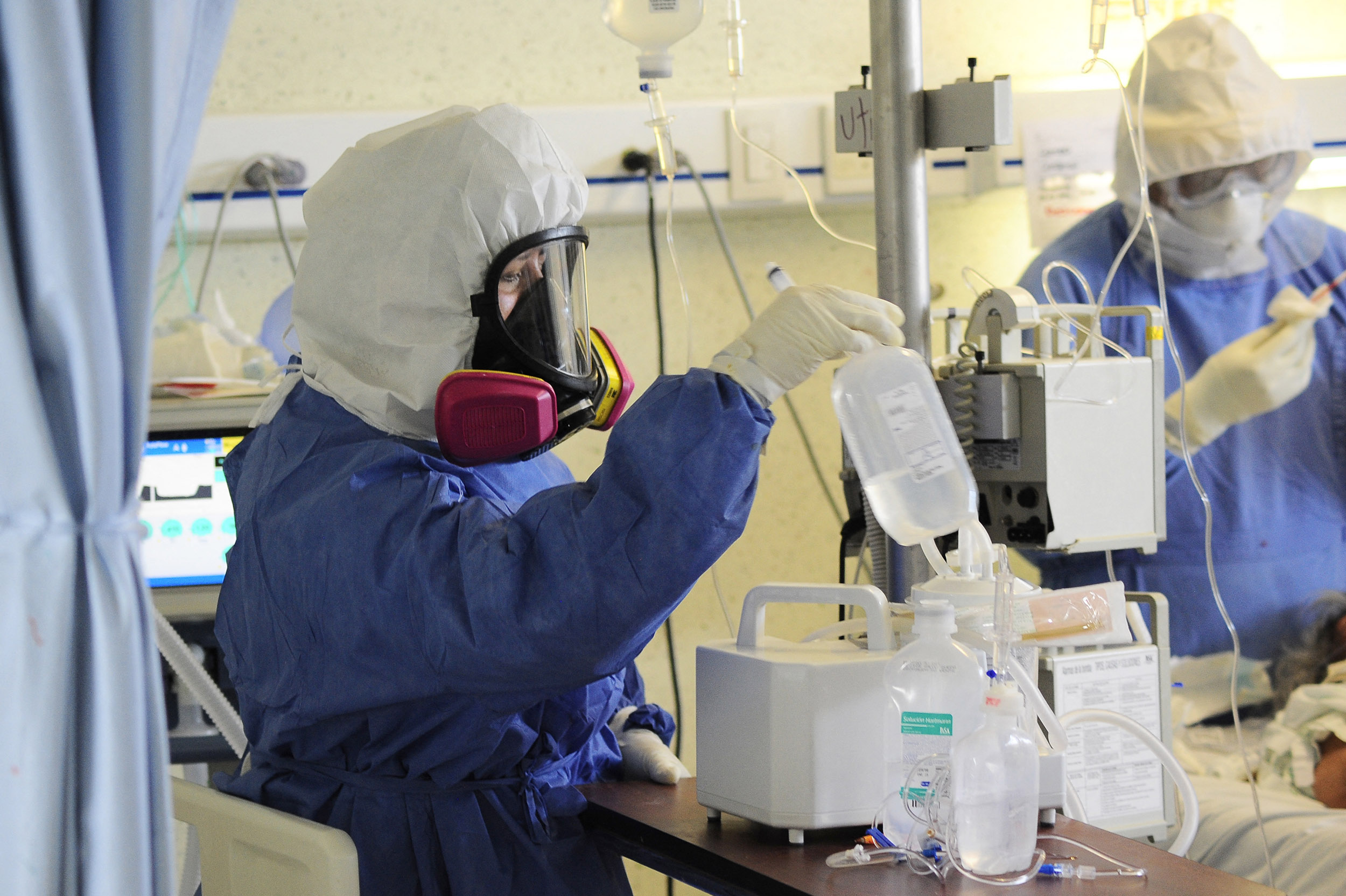 A health worker attends to a coronavirus patient on life support in Atlacomulco, Mexico, on May 28. 