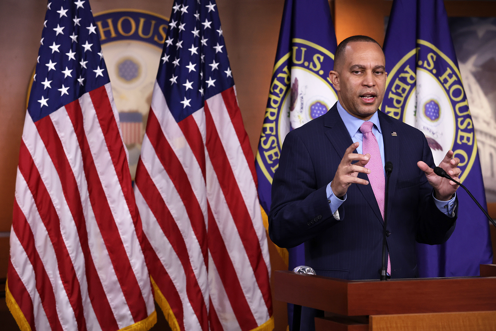 House Minority Leader Rep. Hakeem Jeffries speaks during a weekly news conference at the Capitol on March 30 in Washington, DC.
