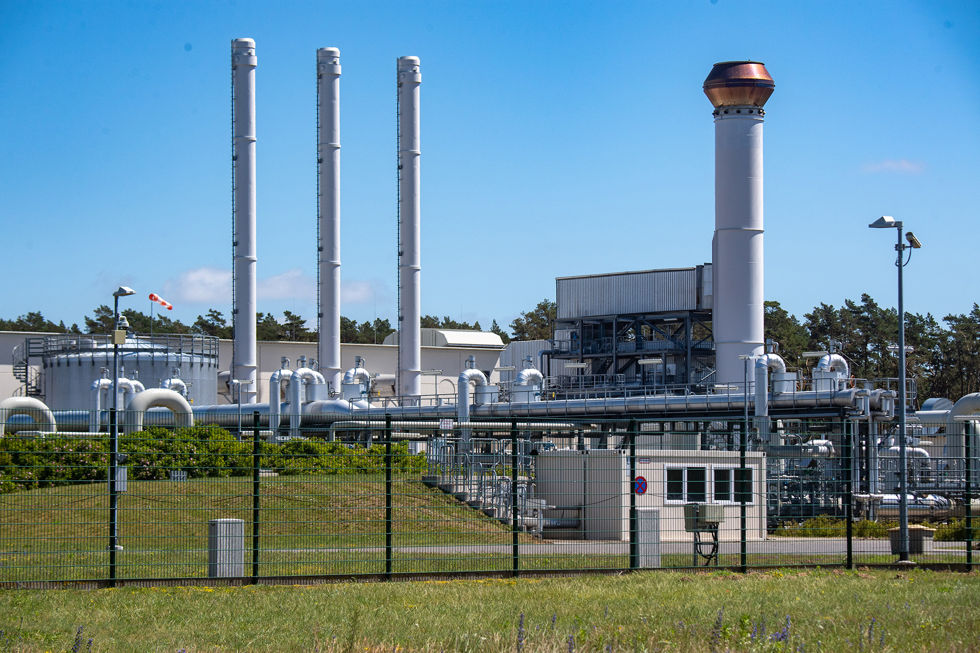 Piping systems and shut-off devices at the gas receiving station of the Nord Stream 1 Baltic Sea gas pipeline in Mecklenburg-West Pomerania, Lubmin, Germany, on June 21