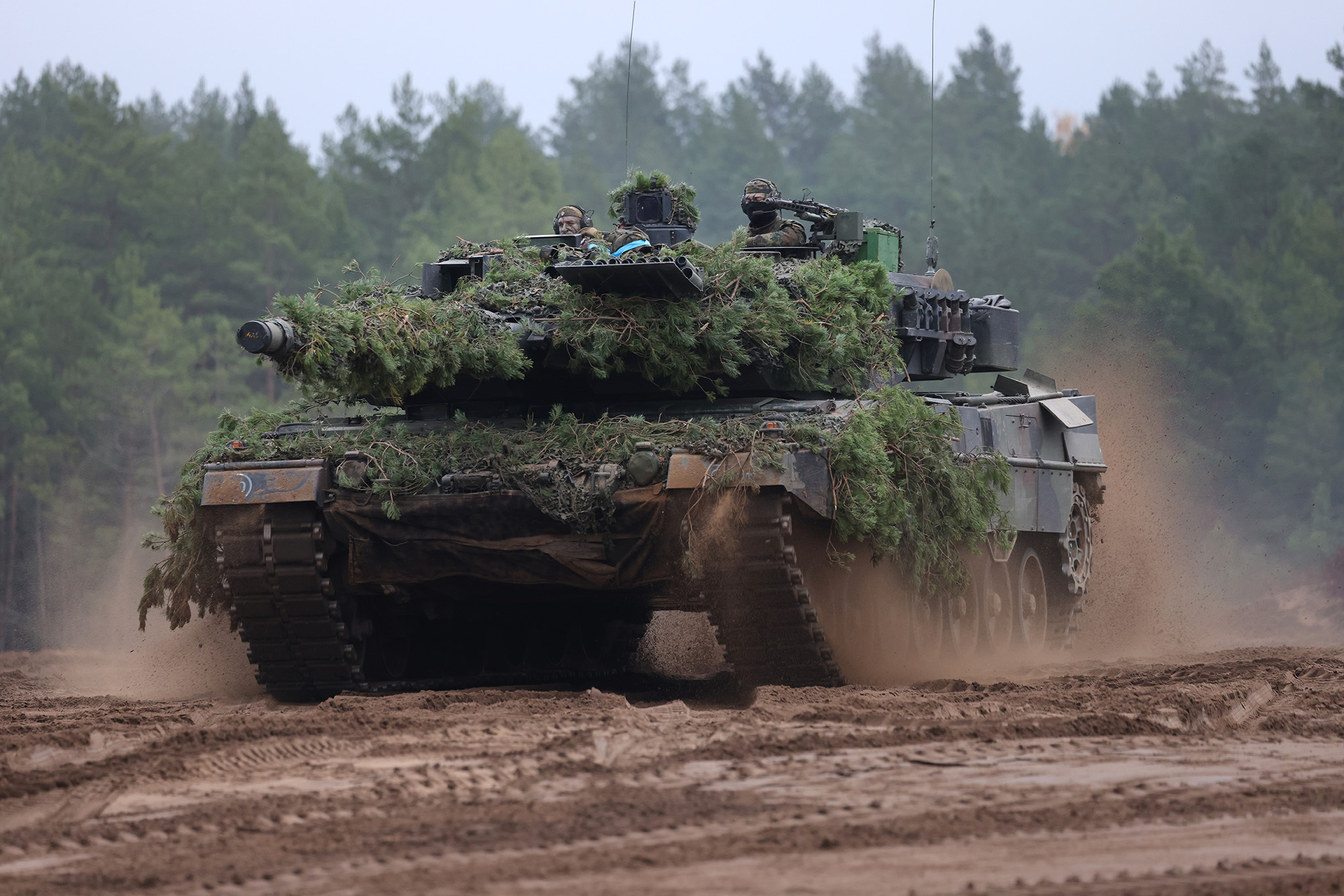 A German Bundeswehr Leopard 2A6 main battle tank participates in the NATO Iron Wolf military exercises on October 26, in Pabrade, Lithuania. 
