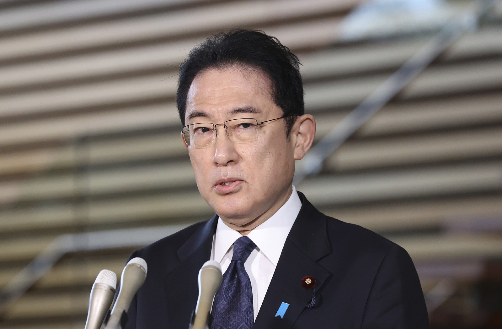 Japan's Prime Minister Fumio Kishida speaks to media at the Prime Minister's office in Tokyo, Japan, on April 4.