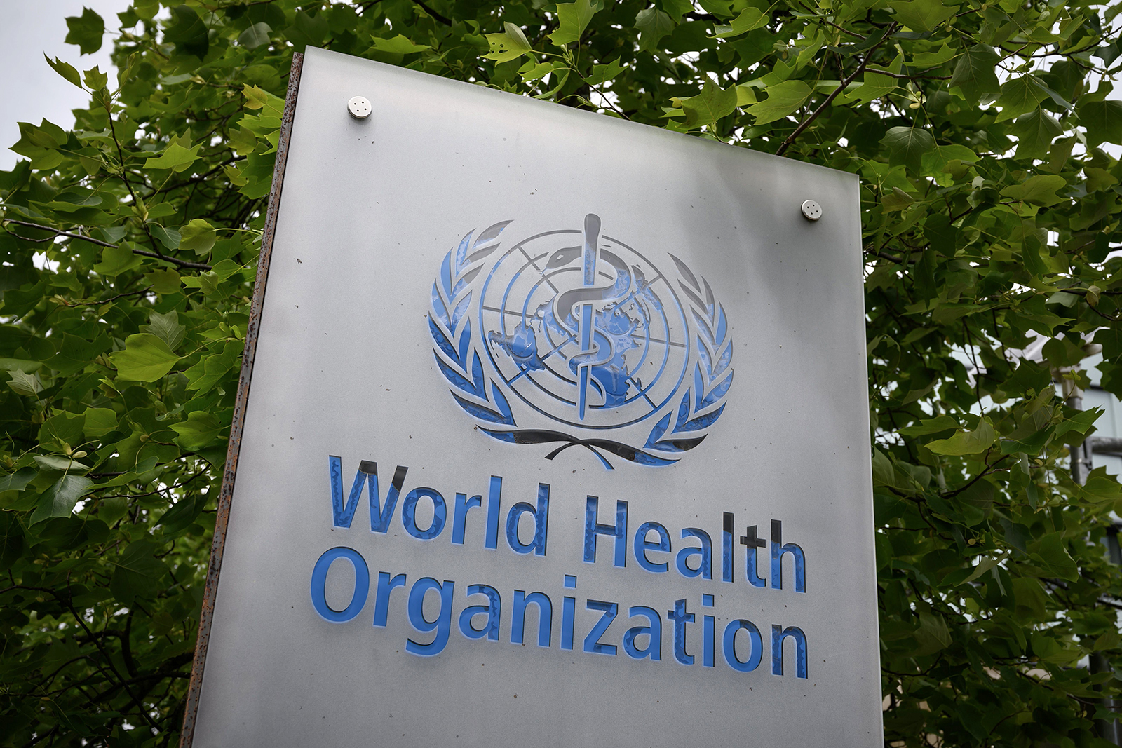 The World Health Organization (WHO) sign outside its headquarters in Geneva, Switzerland. 