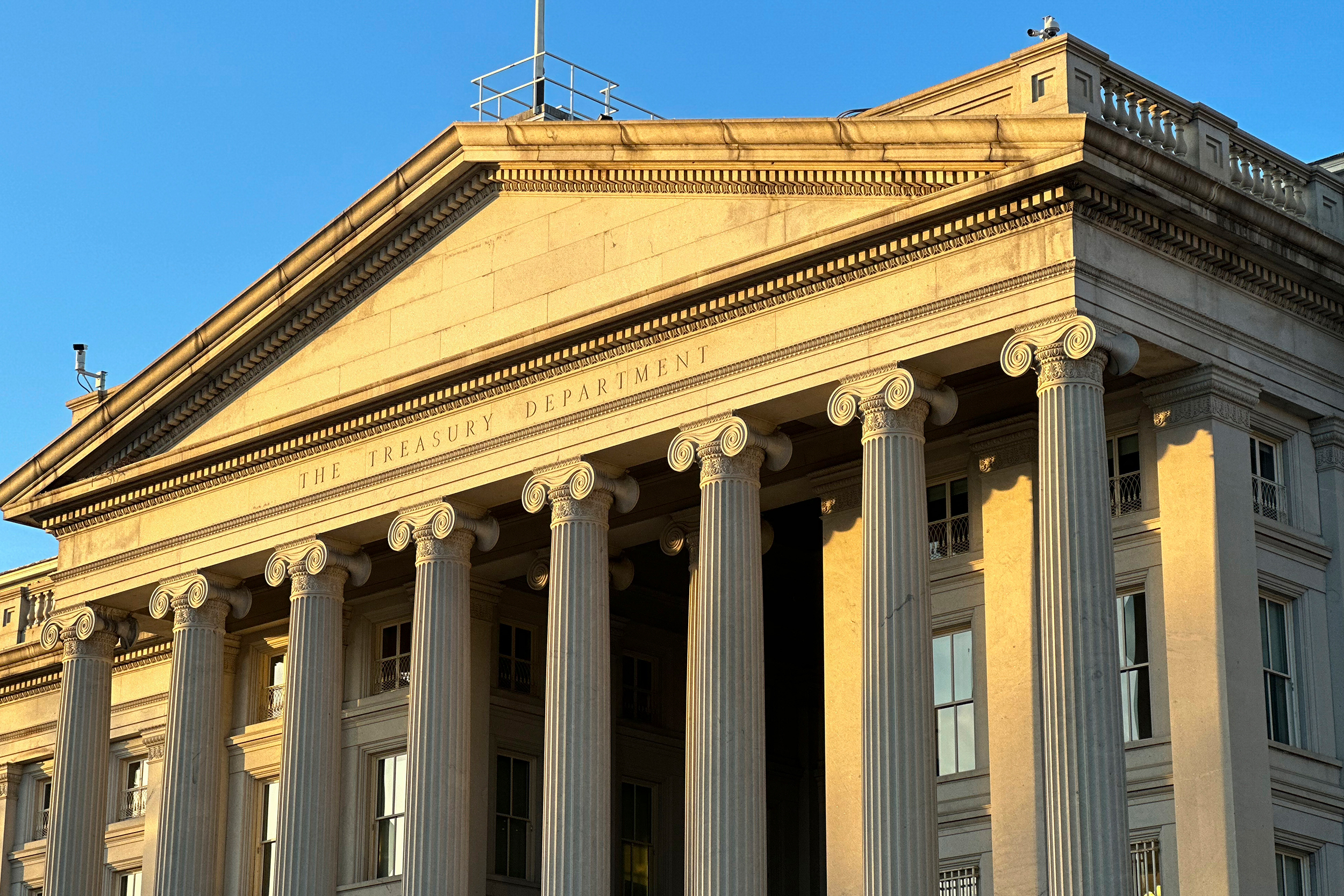 The Treasury Department is seen near sunset in Washington, January 18.