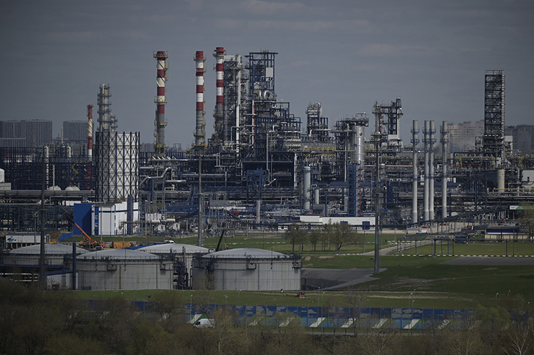 A view shows Russian oil producer Gazprom Neft's Moscow oil refinery on the south-eastern outskirts of Moscow on April 28.