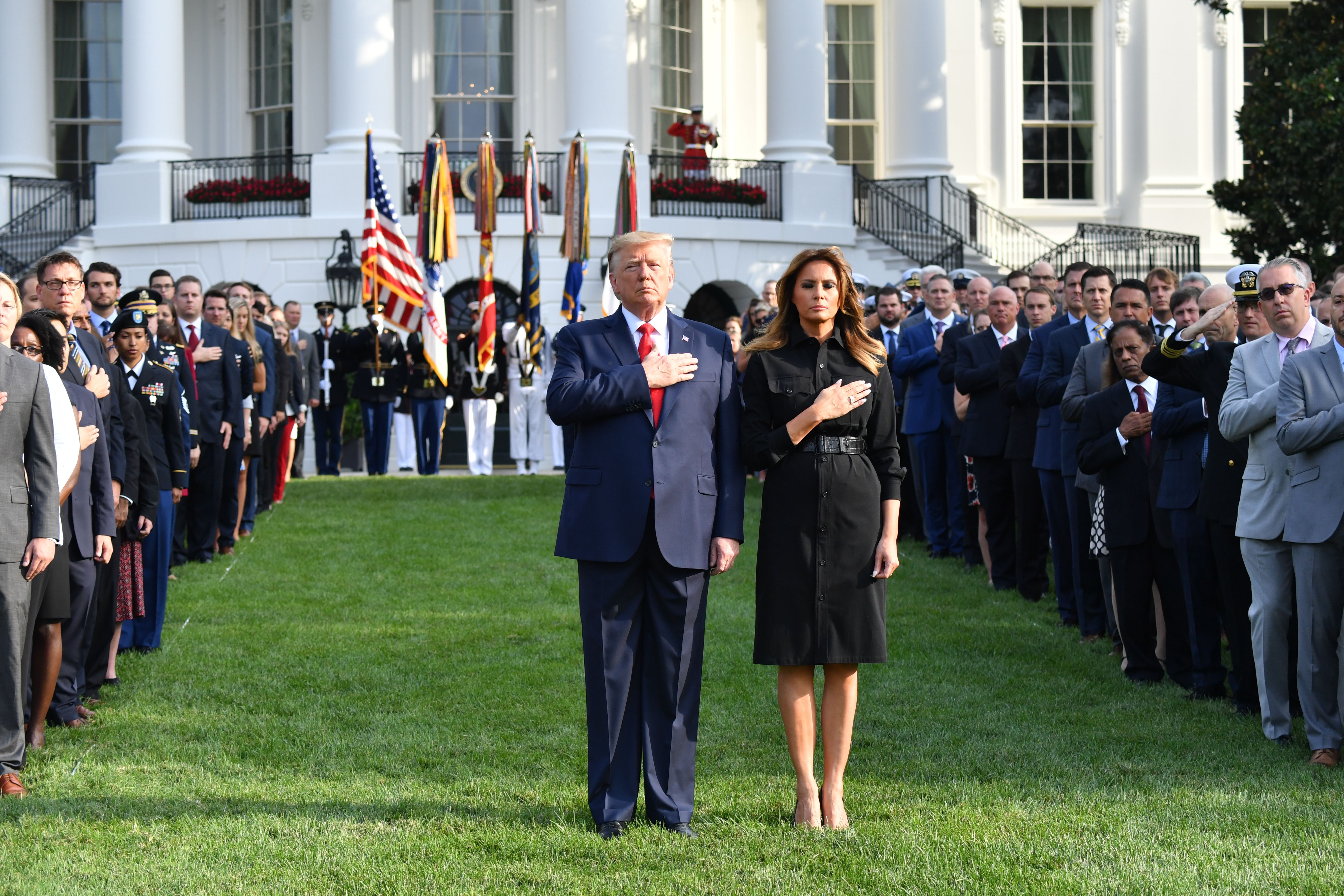 President Trump and first lady Melania Trump observed a moment of silence at the White House this morning. The President will attend a ceremony at the Pentagon later today. 