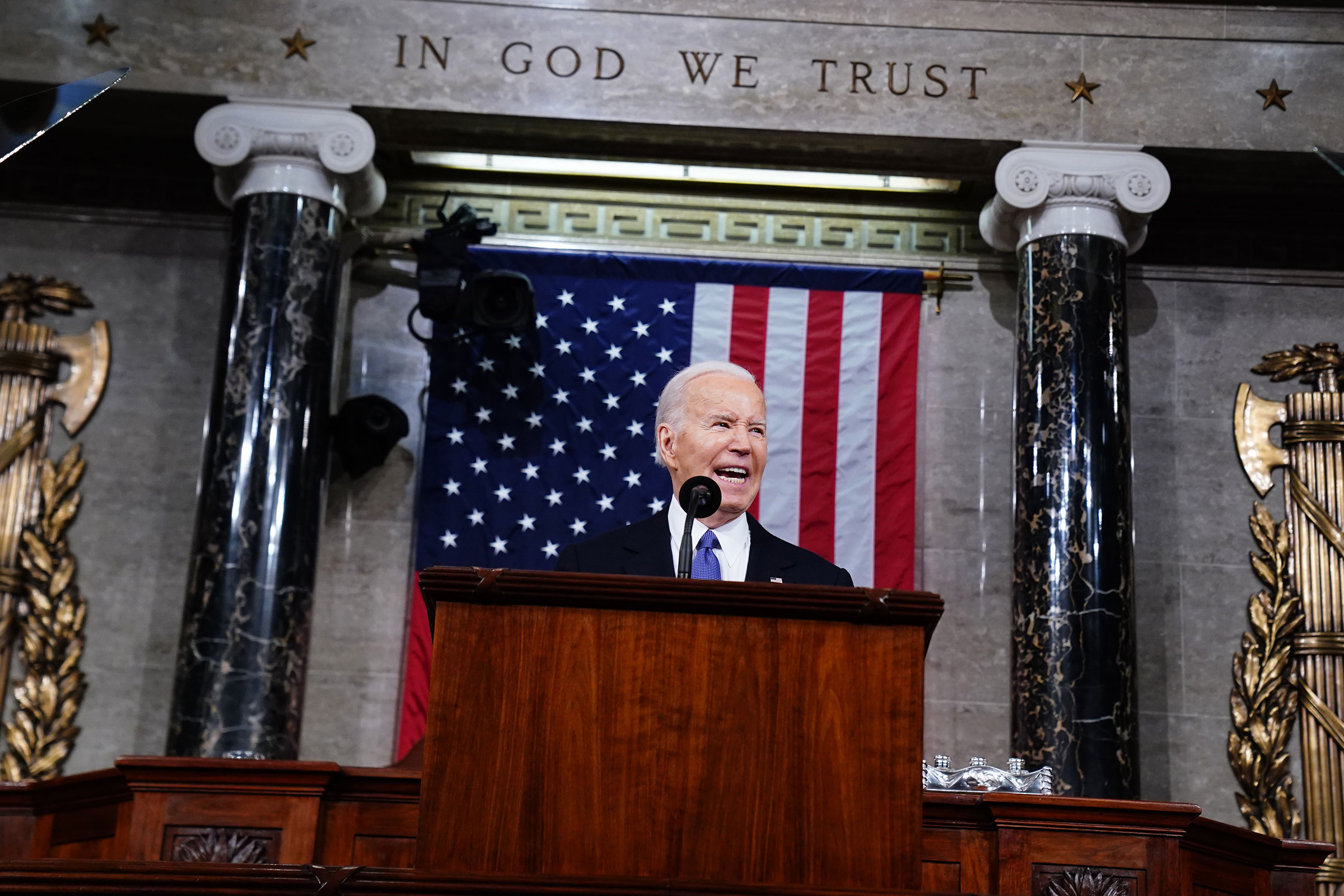 President Joe Biden delivers his annual State of the Union address before a joint session of Congress in the House chamber at the Capital building on March 7 in Washington, DC. 