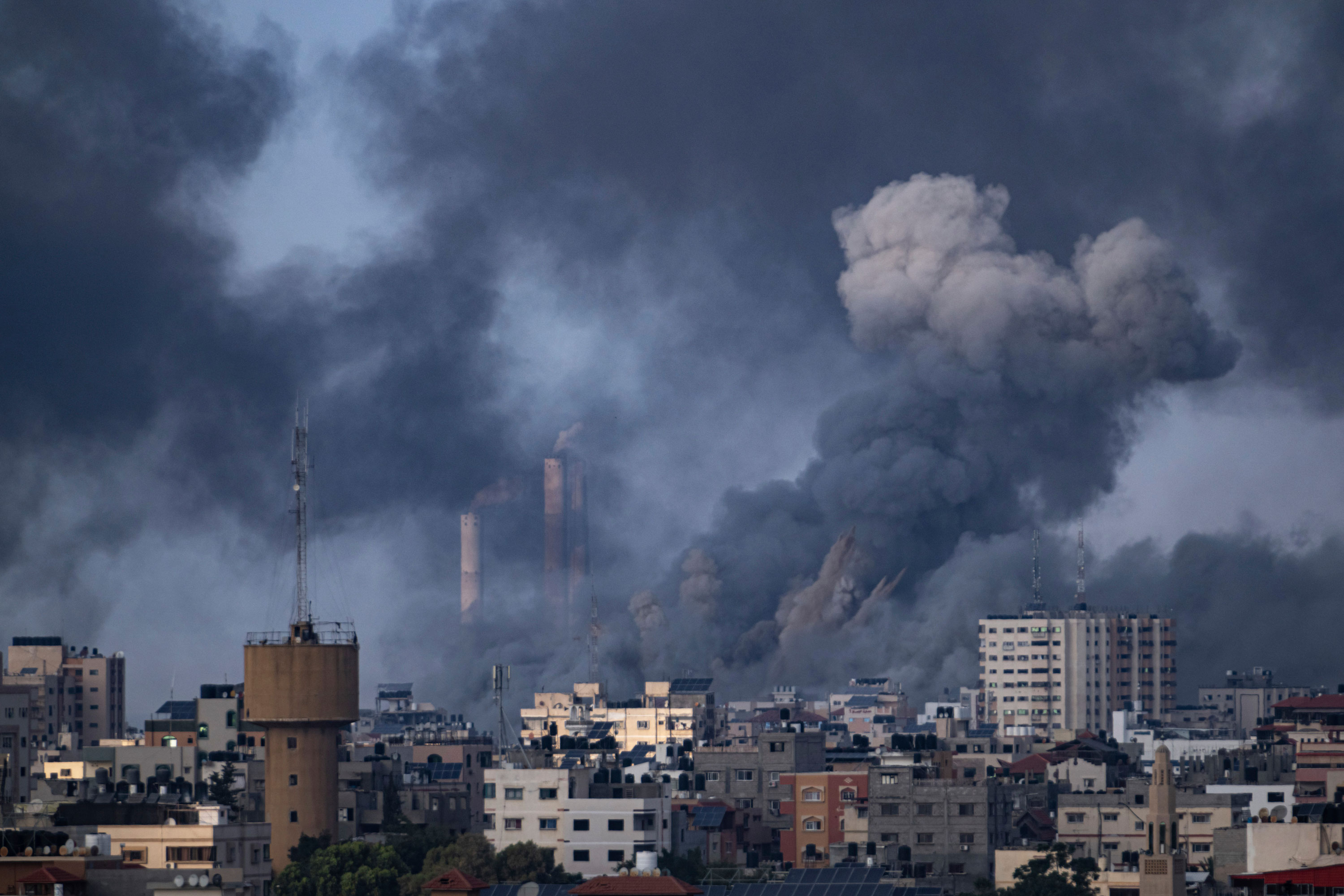 Smoke rises following an Israeli airstrike in Gaza City on October 11, 2023.