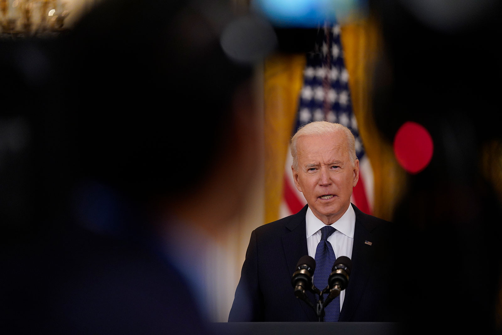President Biden speaks from the East Room off the White House on May 10.