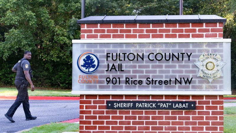 A sign is posted outside of the Fulton County Jail on August 16, 2023, in Atlanta, Georgia.