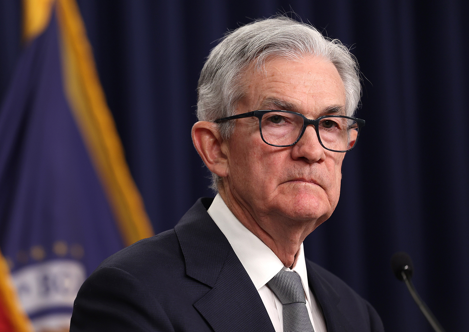 Federal Reserve Board Chairman Jerome Powell speaks during a news conference after a Federal Open Market Committee meeting on November 1 at the Federal Reserve in Washington, DC. 