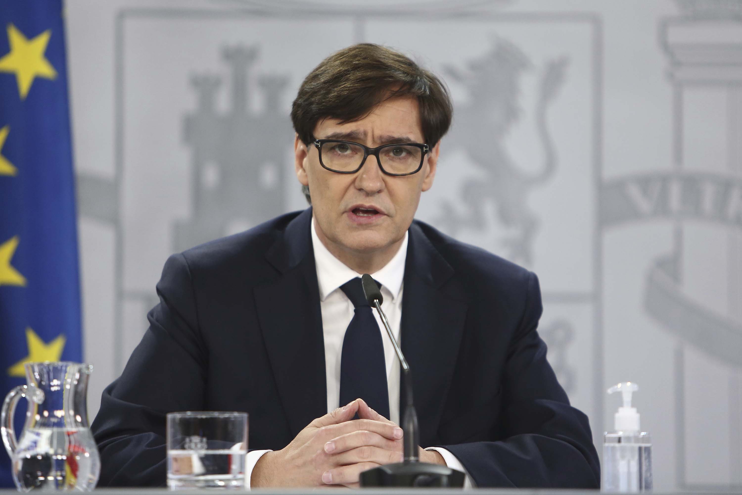 Spain's Minister of Health, Salvador Illa, gives a press conference in Madrid on December 18.