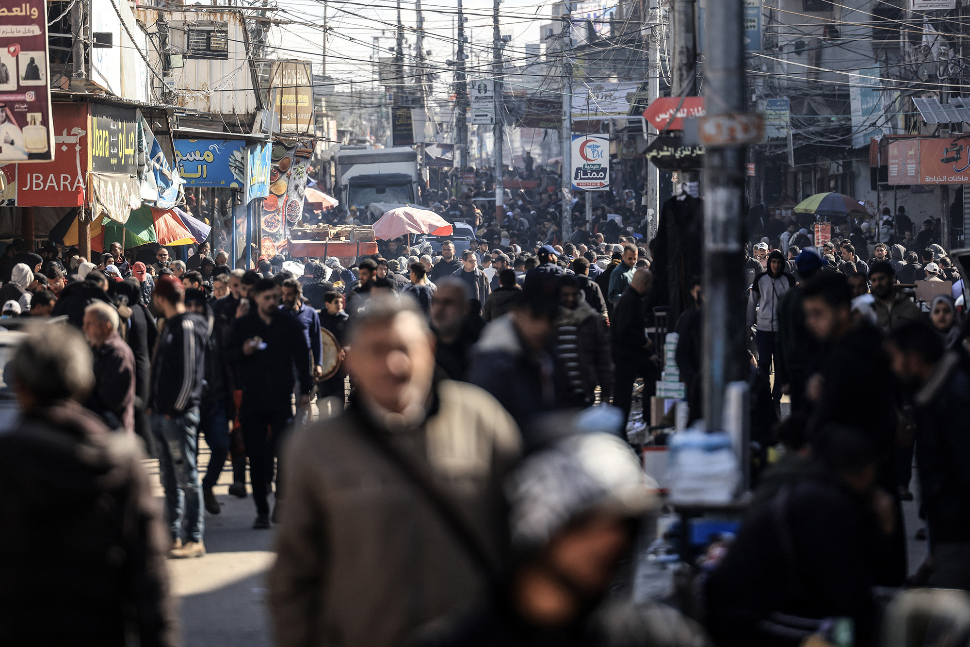 A crowded street in Rafah, Gaza, on February 1.
