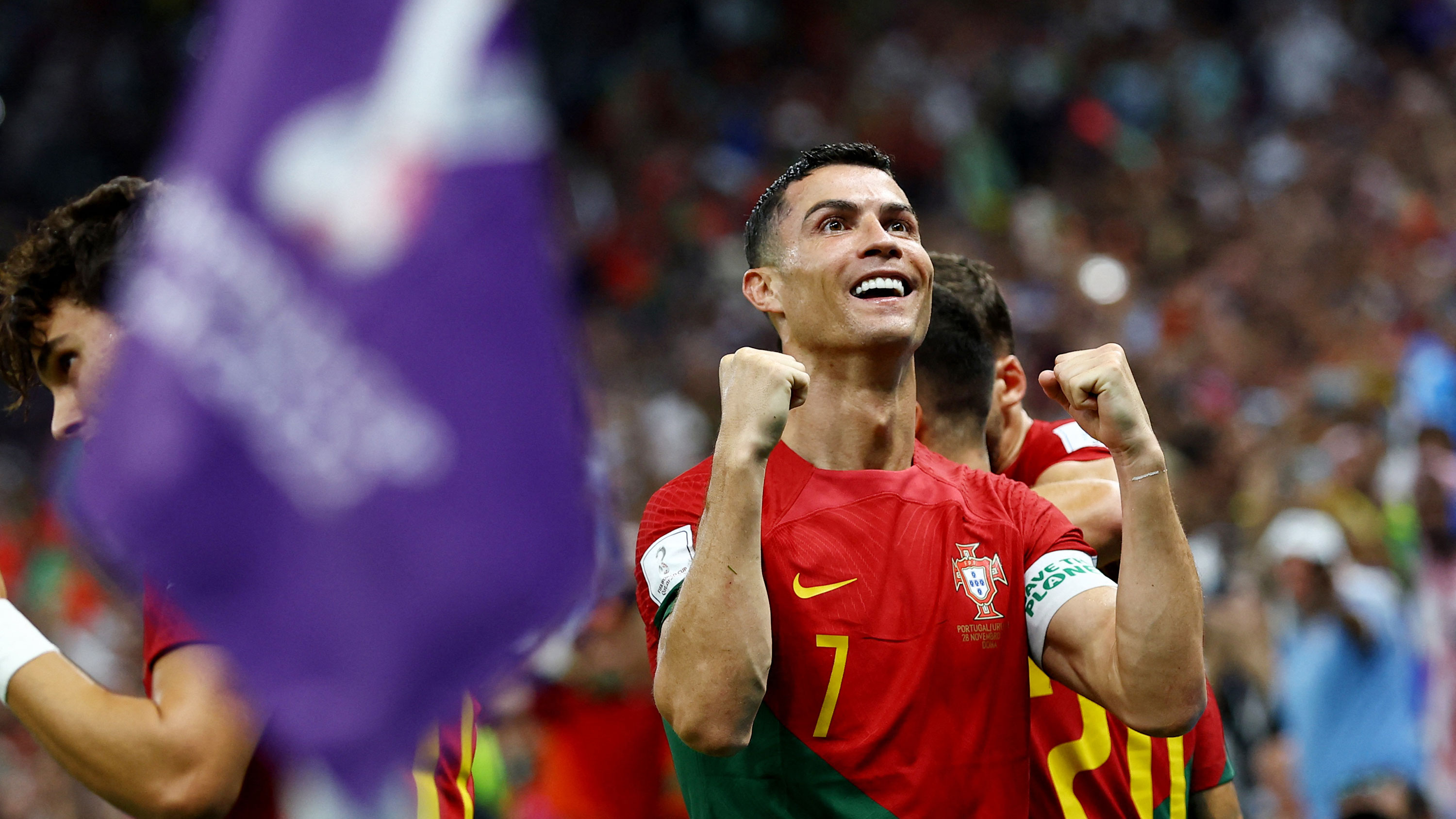 Portugal's Cristiano Ronaldo celebrates after a goal against Uruguay on Monday.