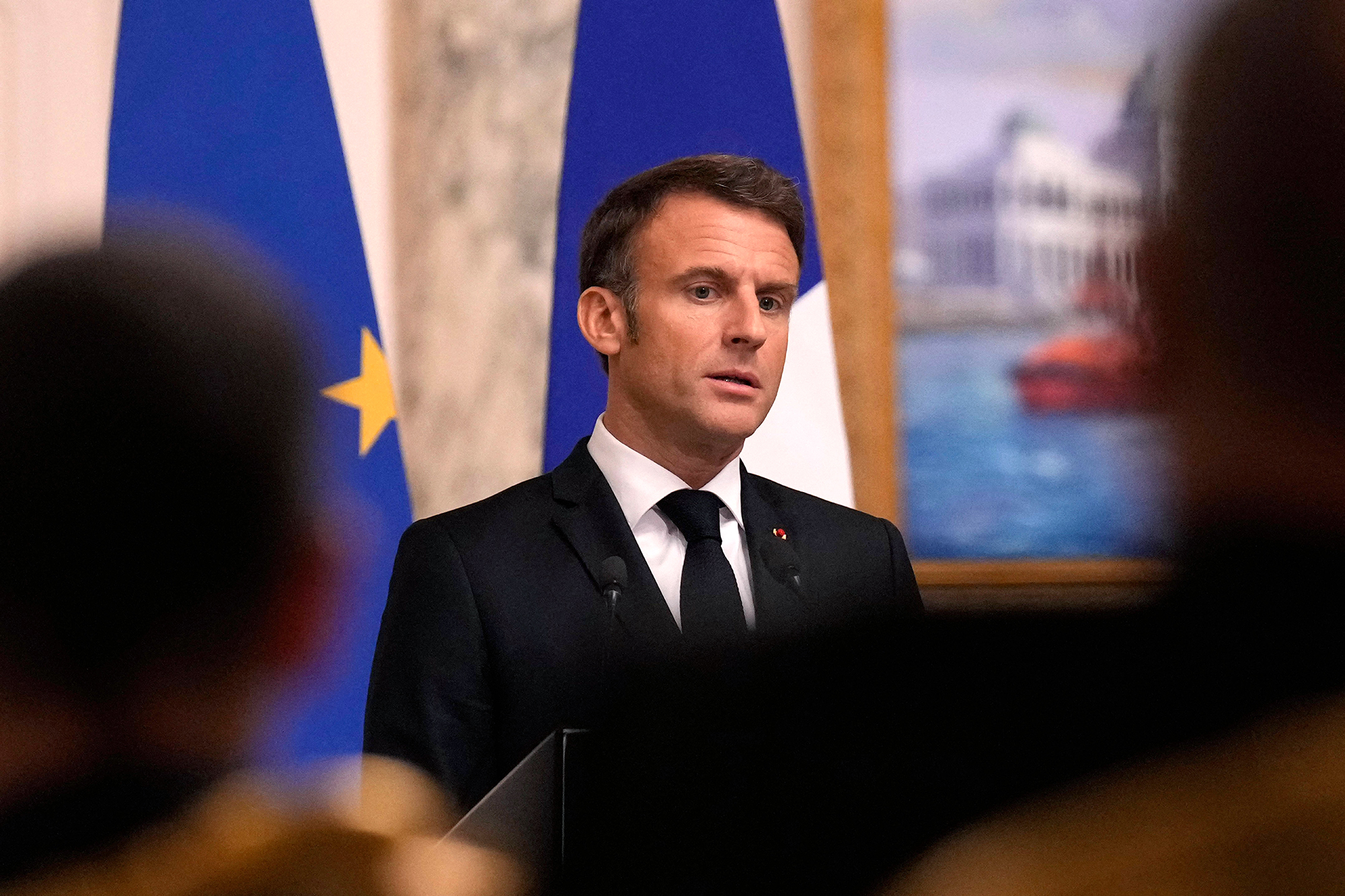 French President Emmanuel Macron speaks during a press conference in Cairo on October 25. 