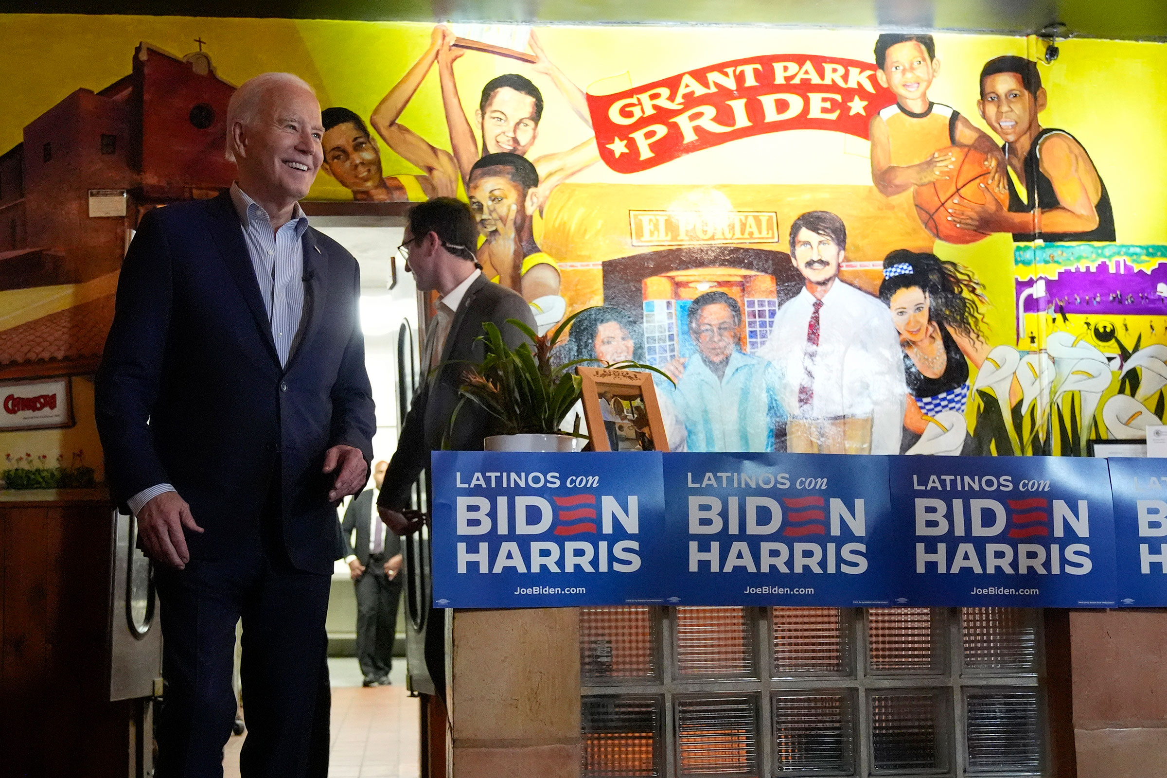 President Joe Biden arrives for a campaign event at El Portal restaurant on Tuesday in Phoenix.