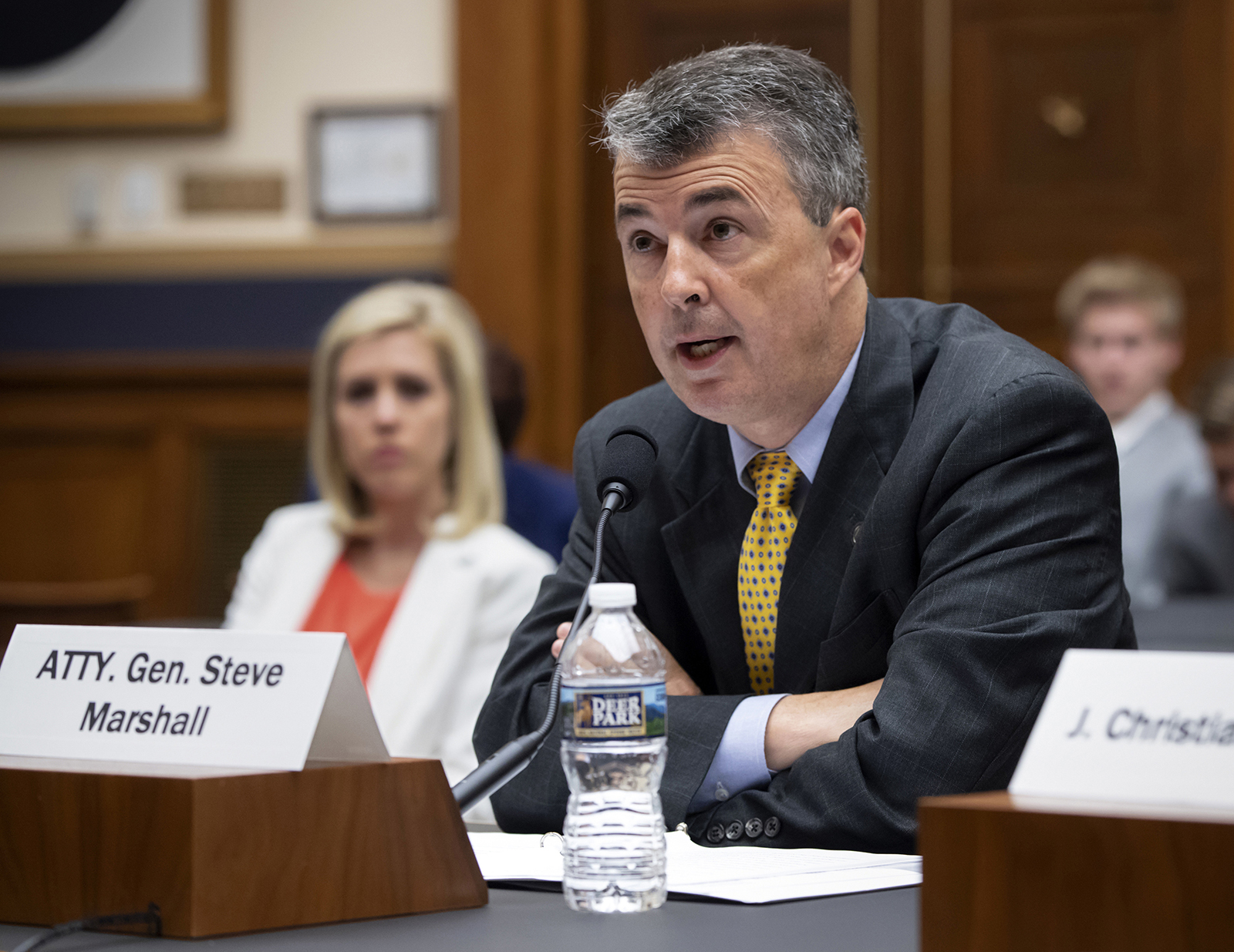 In this Friday, June 8, 2018, file photo, Alabama Attorney General Steve Marshall speaks to the House Judiciary Subcommittee on the Constitution and Civil Justice on Capitol Hill in Washington.