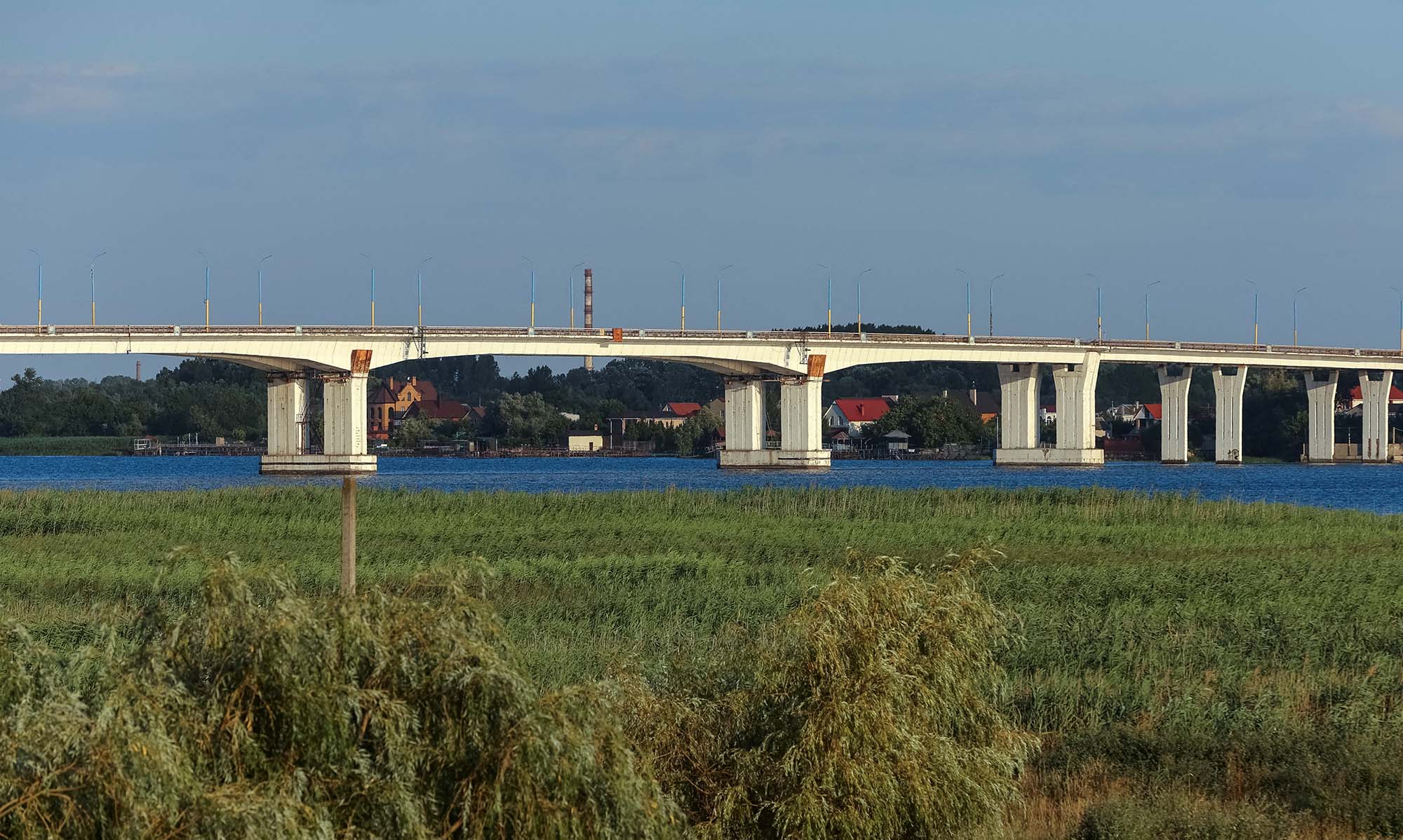 The Antonivskyi Bridge across the Dnipro River in the Russia-controlled Kherson region of southern Ukraine, on July 23.