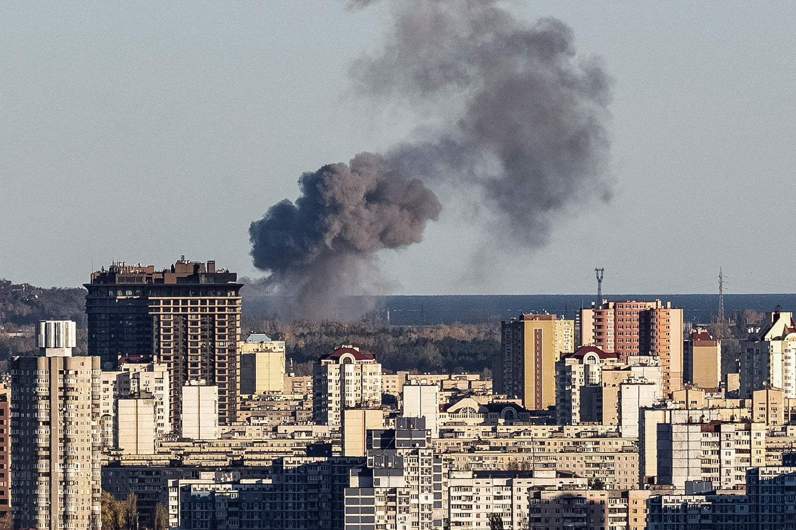 Smoke rises on the outskirts of Kyiv during a Russian missile attack on October 31.