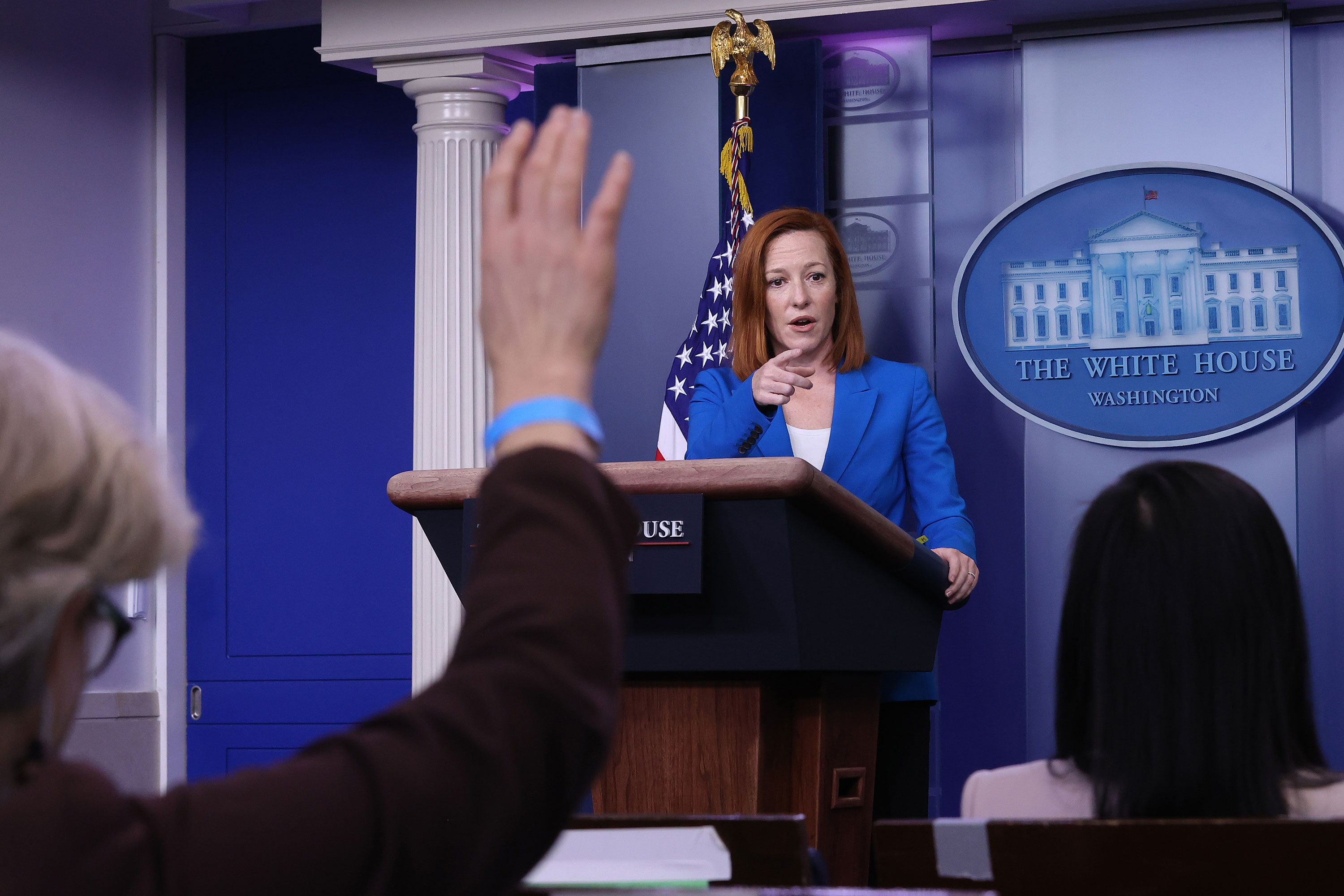 White House Press Secretary Jen Psaki talks with reporters in the Brady Press Briefing Room at the White House on March 24 in Washington, DC.