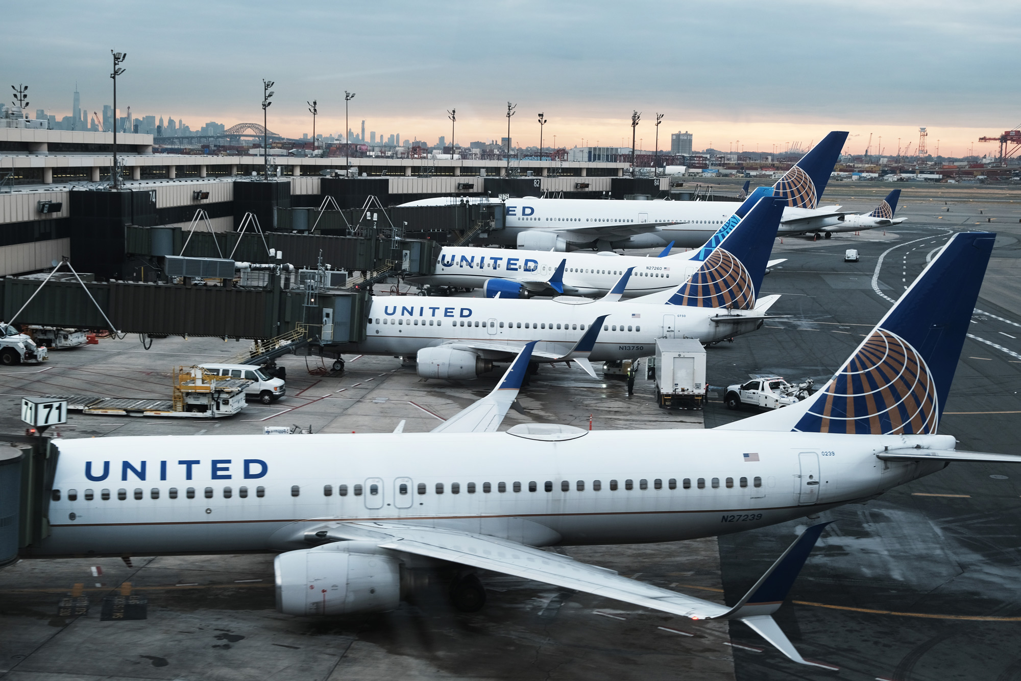 United Airlines planes sit on the runway at Newark Liberty International Airport on November 30, in Newark, New Jersey. 