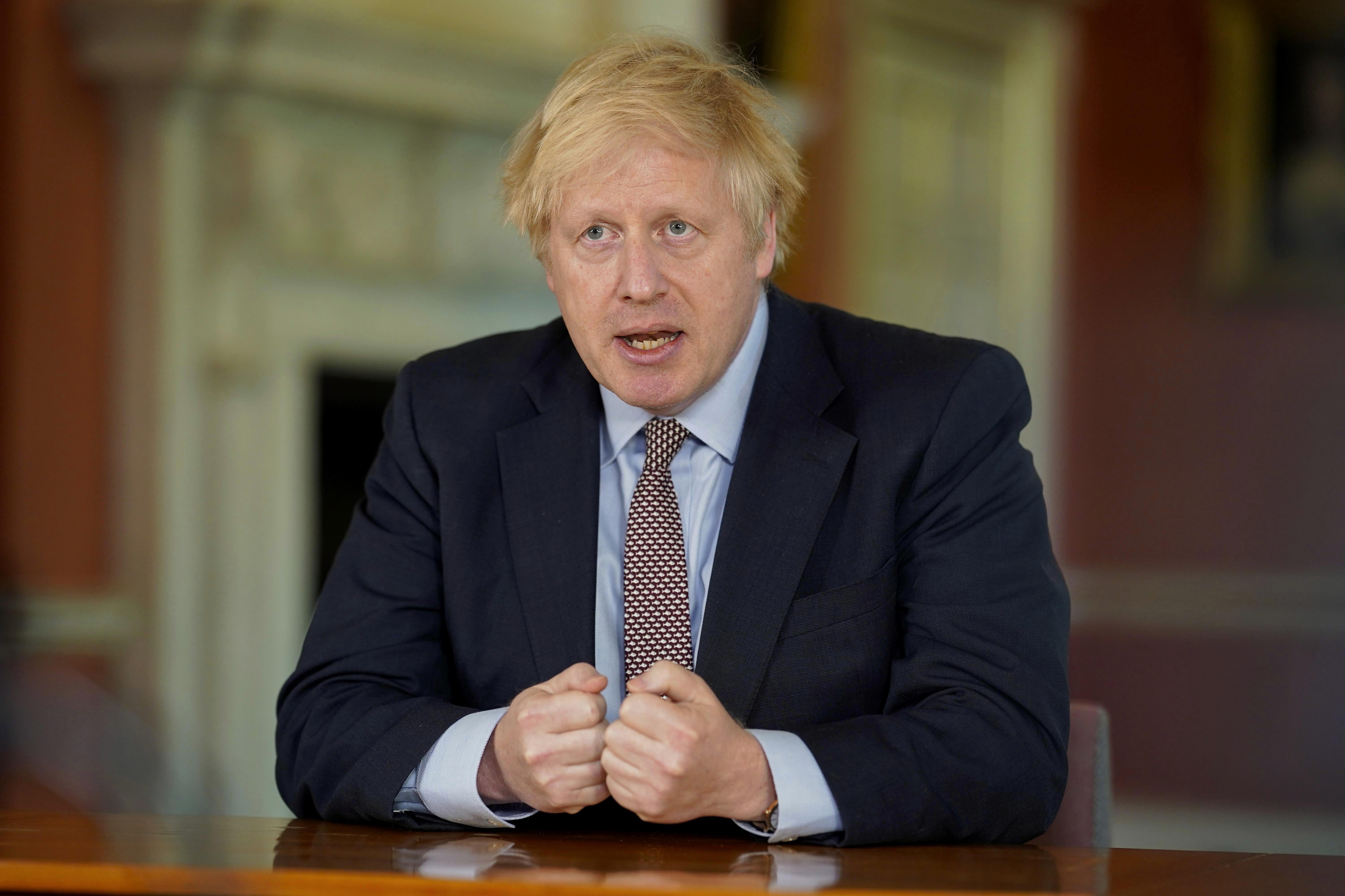 UK Prime Minister Boris Johnson records a televised message in London, which aired on May 10.