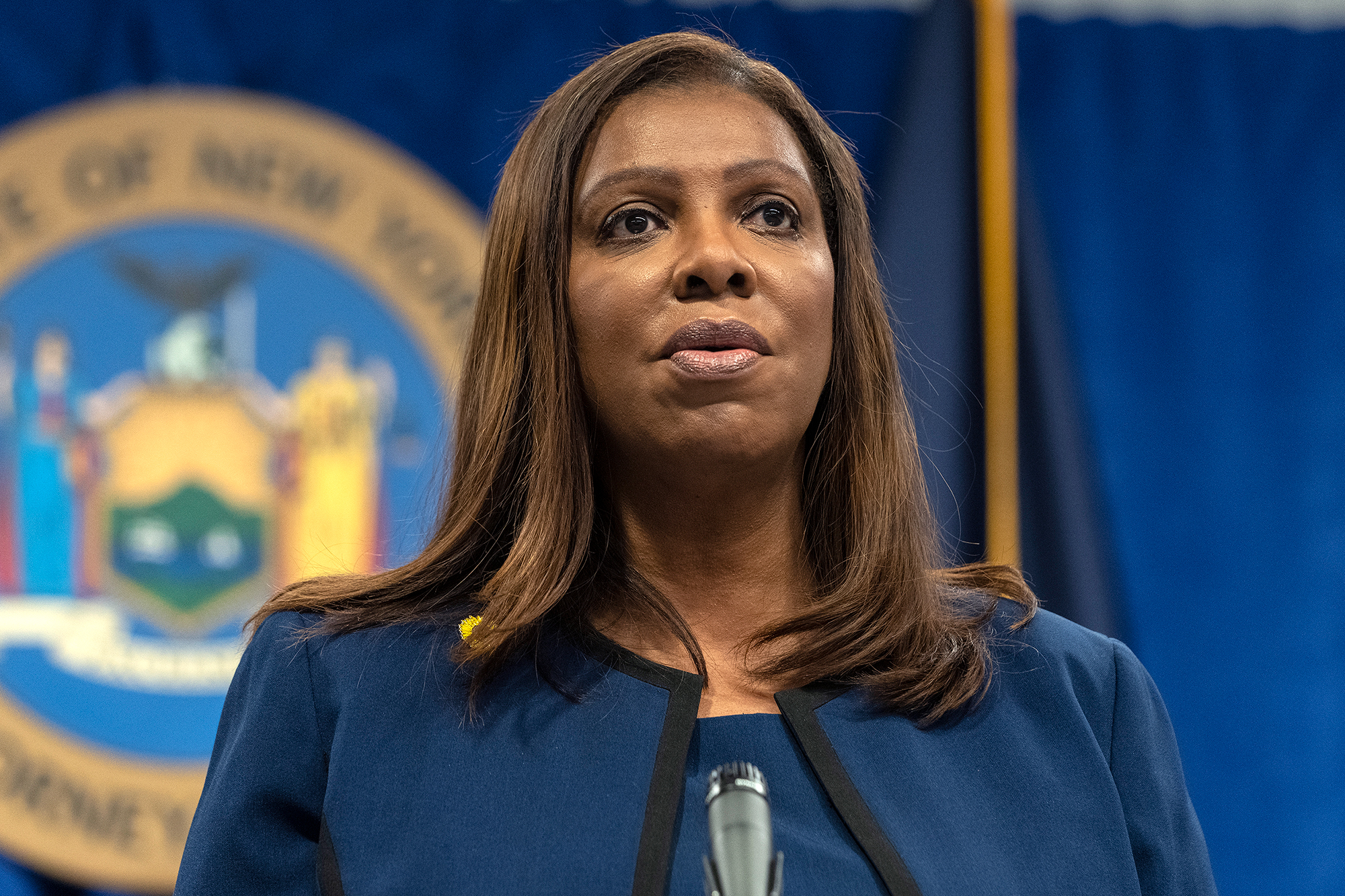 Attorney General Letitia James speaks at a press conference in New York, on May 9. 