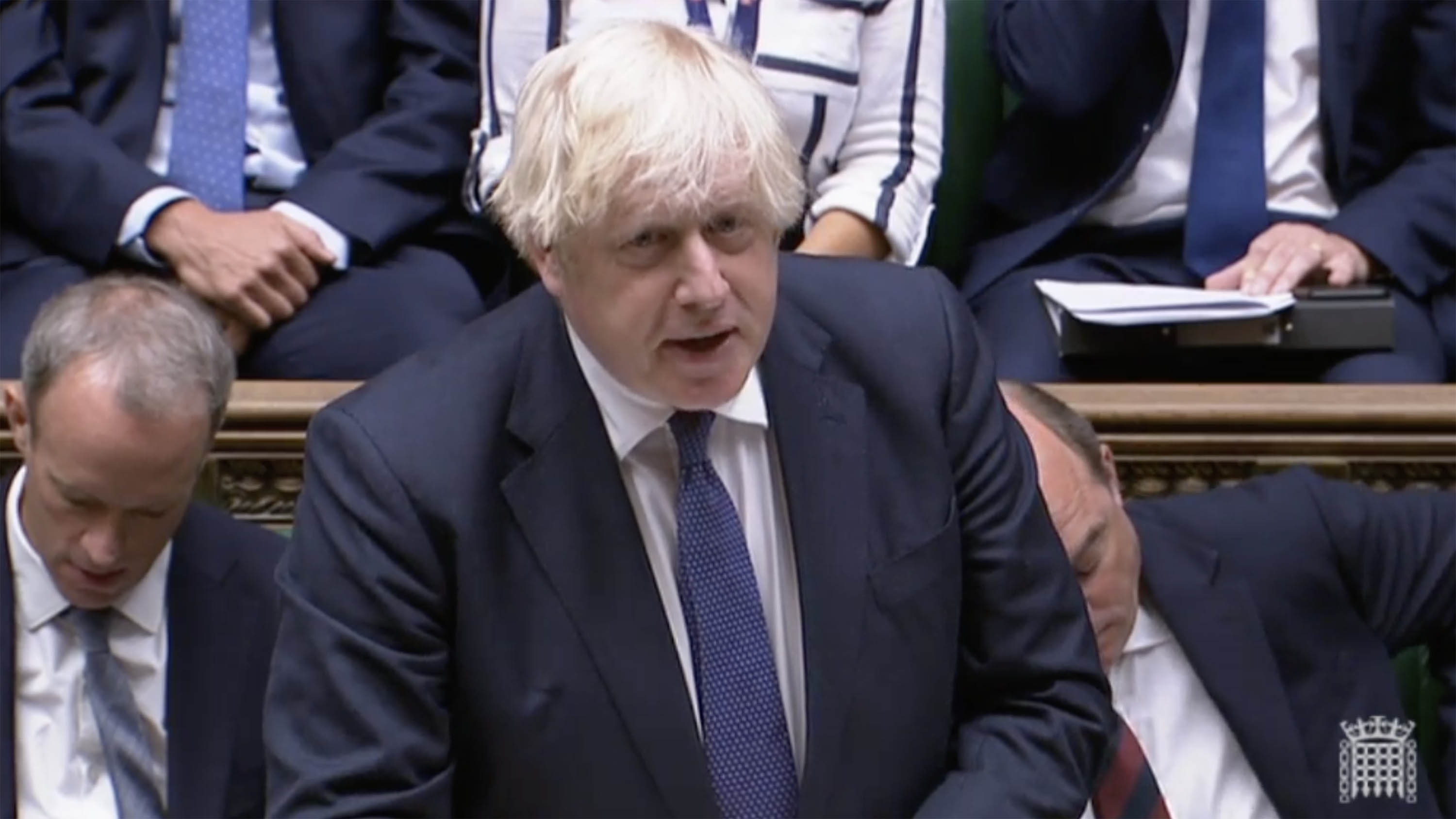UK Prime Minister Boris Johnson speaks in Parliament on Wednesday, August 18.