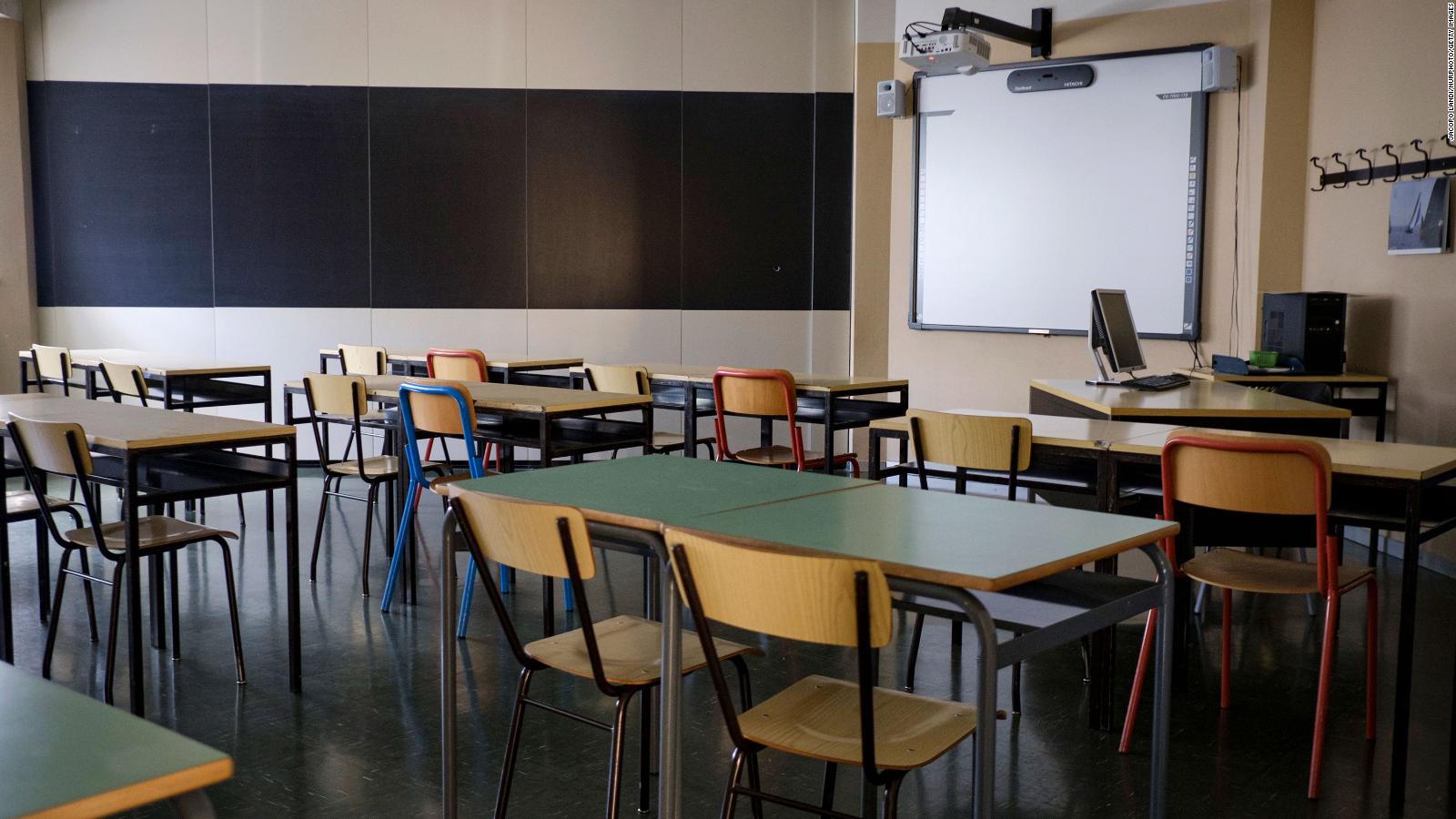 An empty classroom is pictured in Trieste, Italy, on May 26.