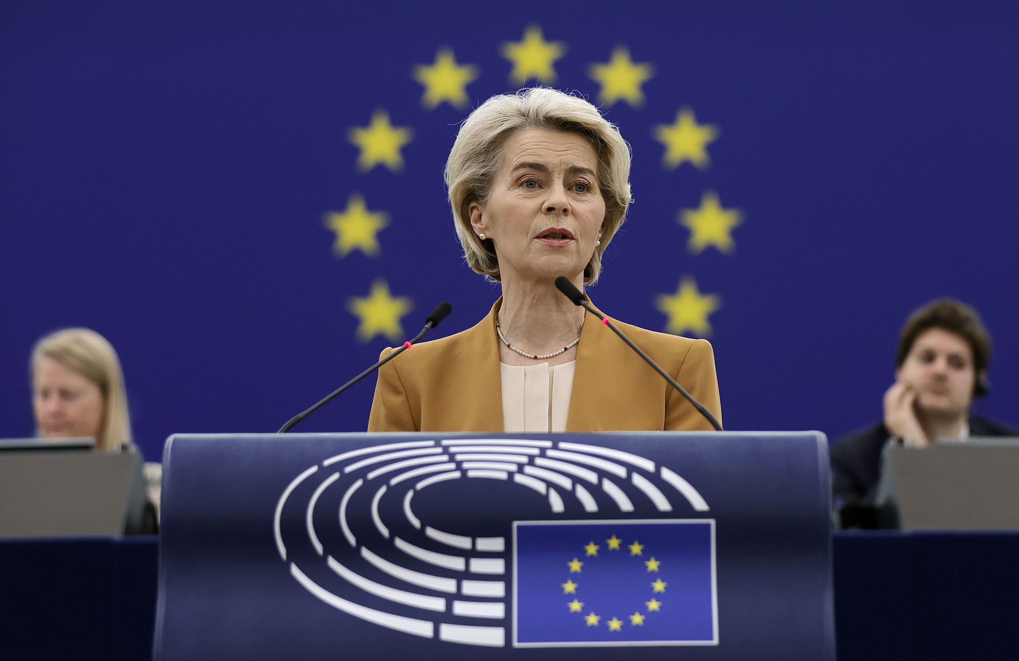 European Commission President Ursula von der Leyen speaks during a debate at the European Parliament in Strasbourg, France, on December 13.