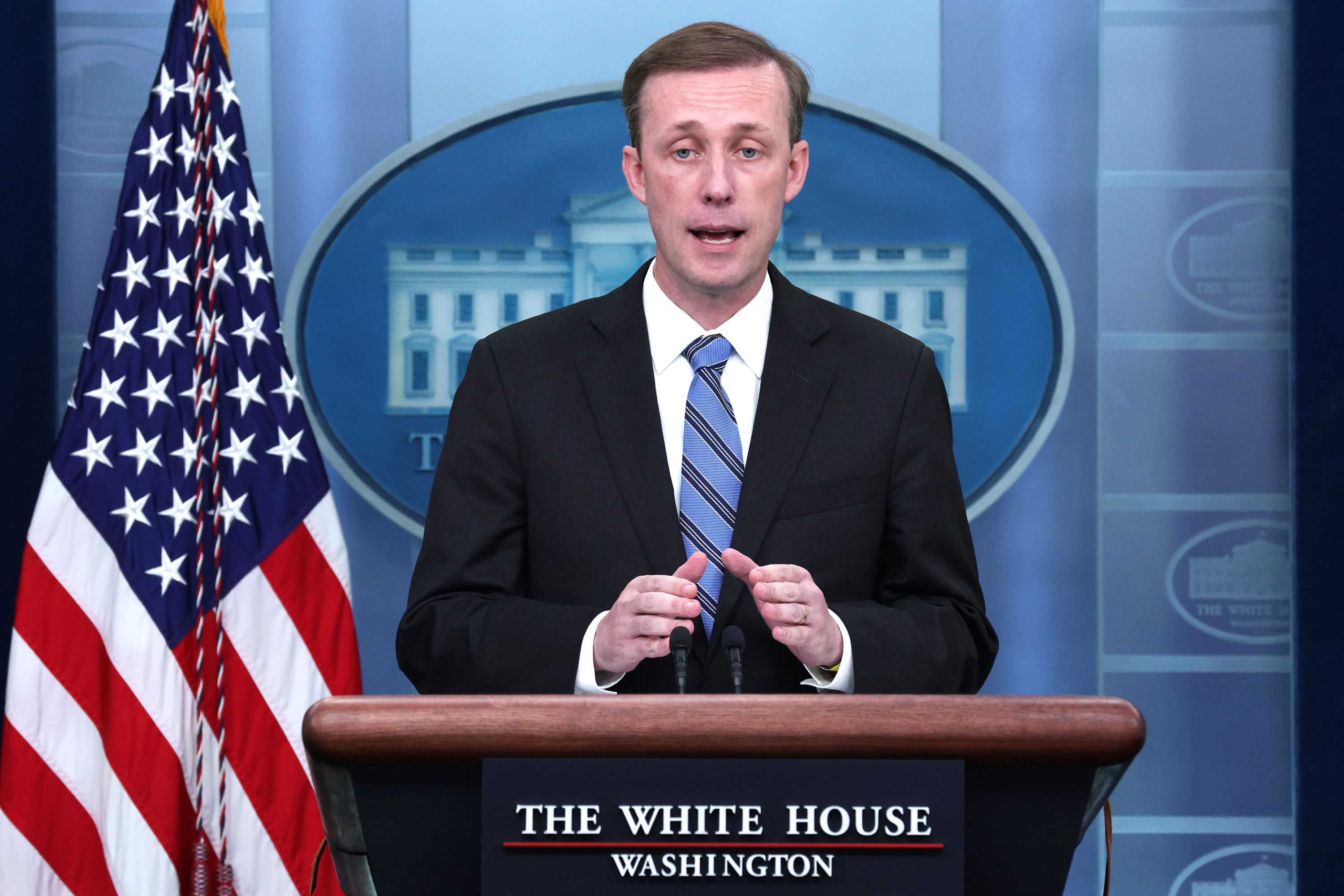 National Security Adviser Jake Sullivan speaks during the daily news briefing on September 20, in Washington, DC. 