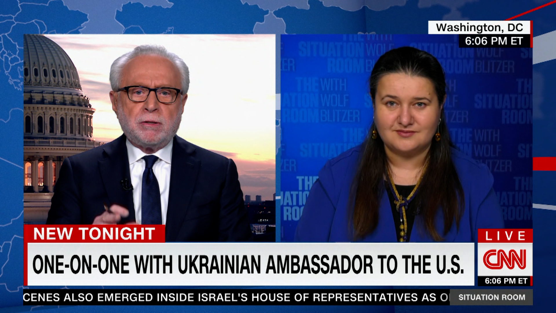 Oksana Markaorva, Ukrainian ambassador to the US, speaks with CNN's Wolf Blitzer on Monday, February 20, 2023. 
