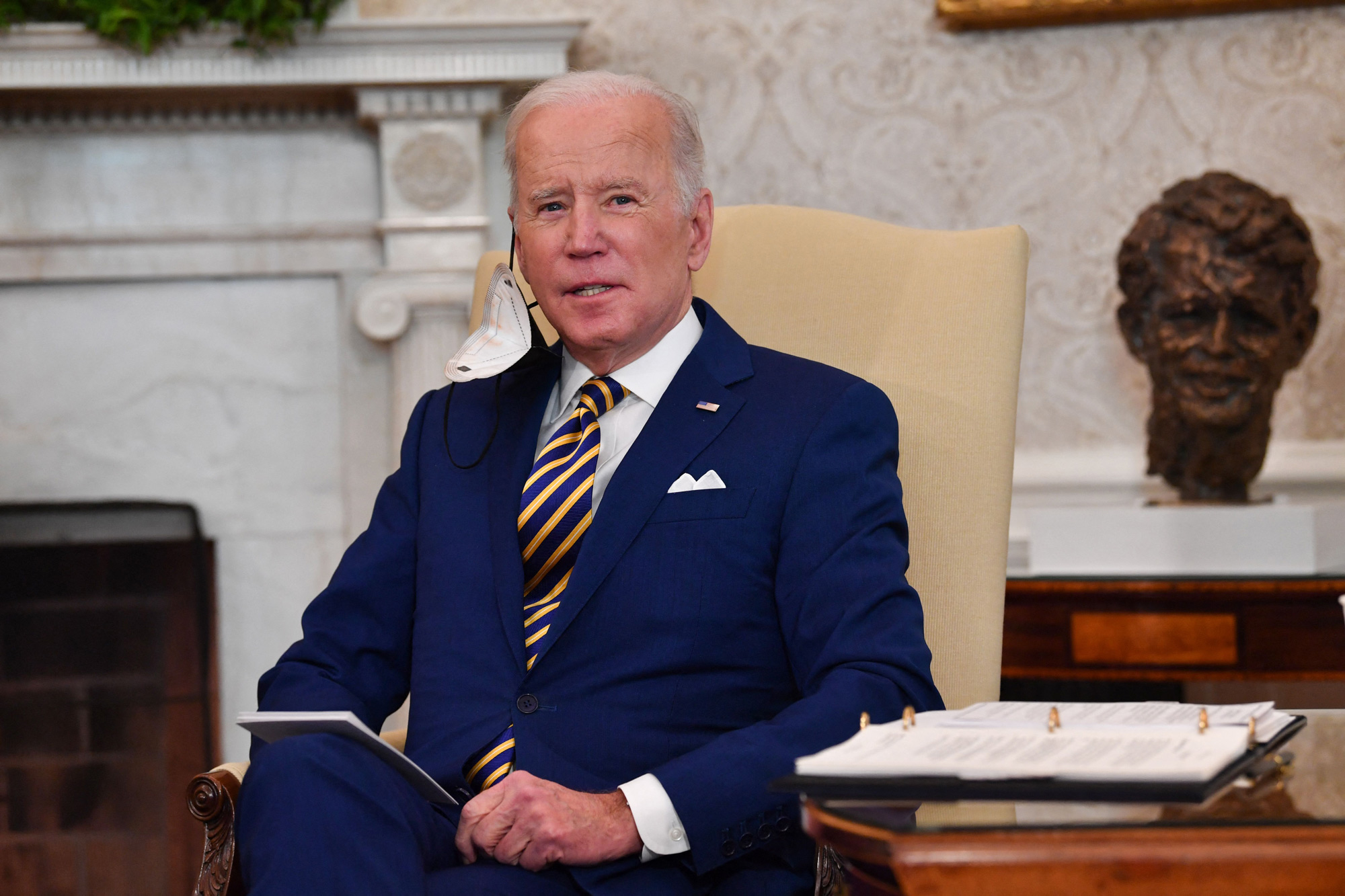 US President Joe Biden speaks in the Oval Office of the White House on January 31 in Washington, DC. 