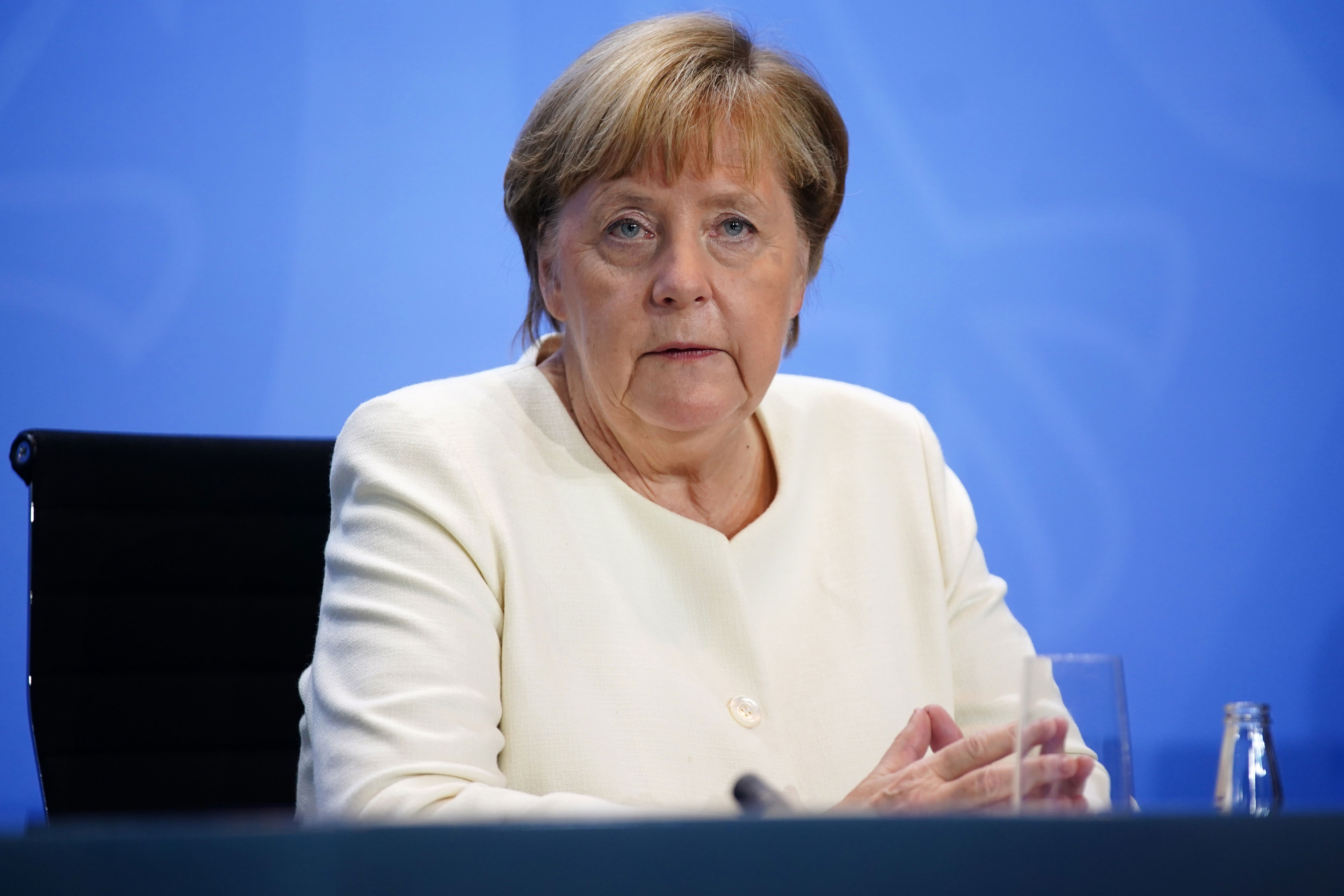 German Chancellor Angela Merkel speaks to the media in Berlin on September 29.