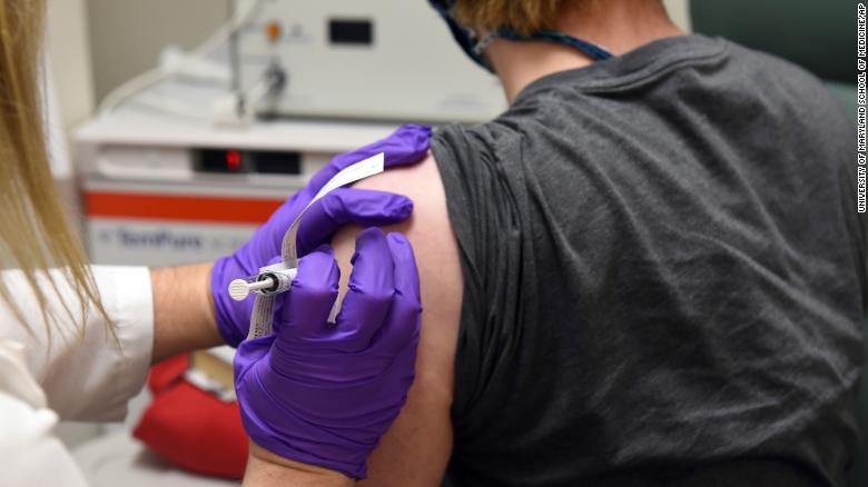 This May 4 file photo shows the first patient enrolled in Pfizer's Covid-19 coronavirus vaccine clinical trial at the University of Maryland School of Medicine in Baltimore. 