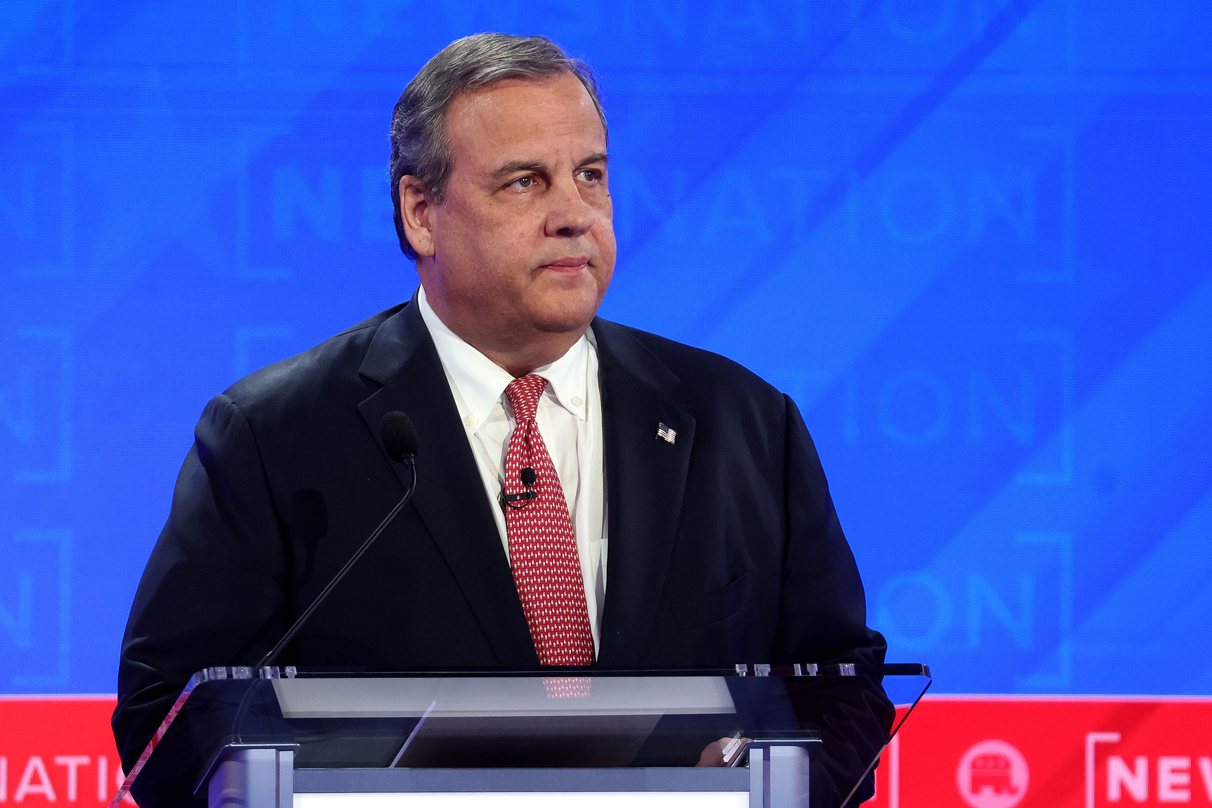 Former New Jersey Gov. Chris Christie takes the stage for a debate hosted by NewsNation at the University of Alabama Moody Music Hall on Wednesday in Tuscaloosa, Alabama.