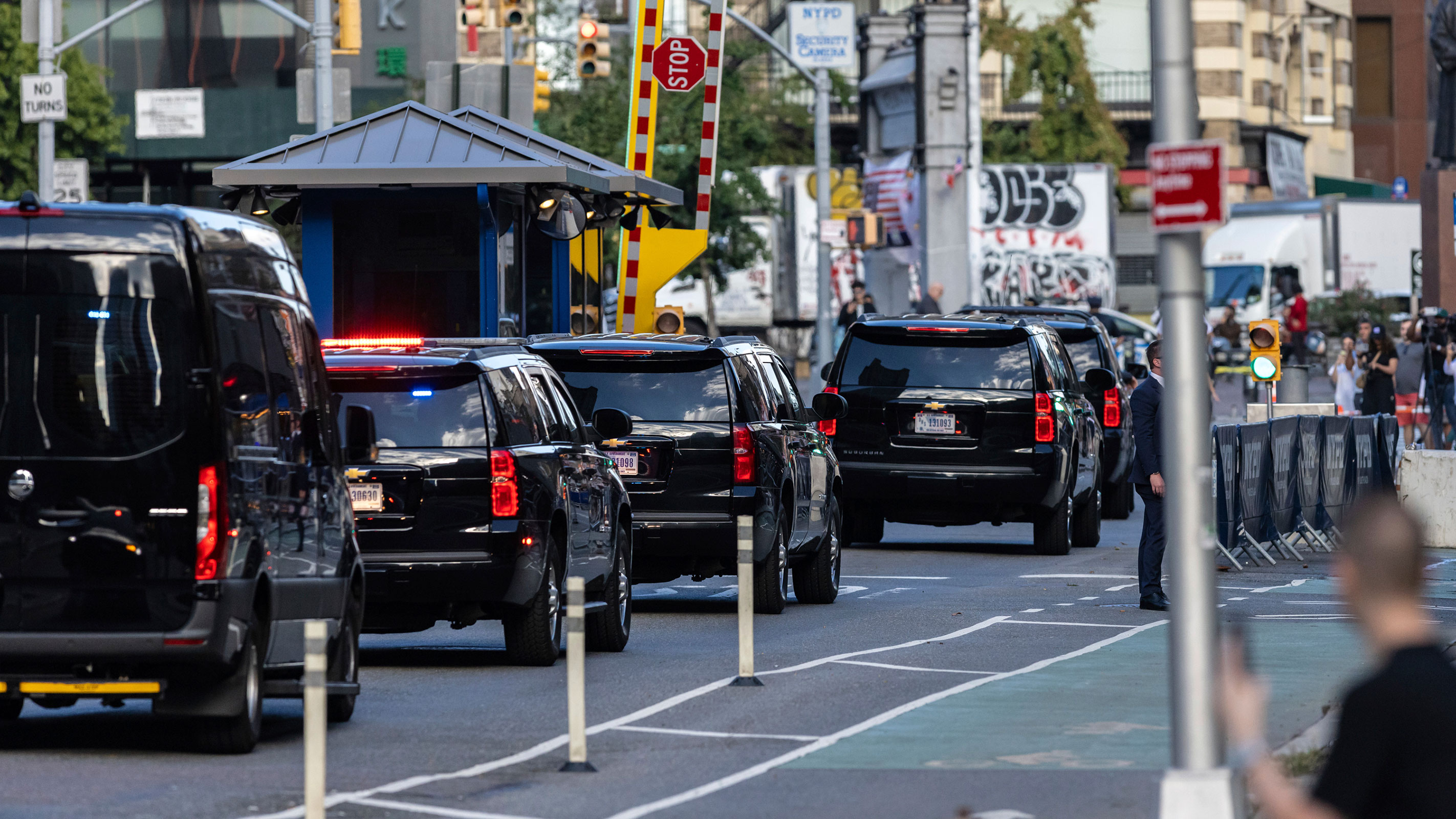 A motorcade carrying former President Donald Trump leaves the 60 Center St. New York State Supreme Courthouse in the Manhattan borough of New York on Monday.