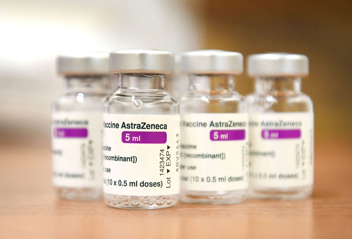 Empty vaccine vials are seen in Ede, Netherlands where the vaccination campaign with the AstraZeneca vaccine resumes.