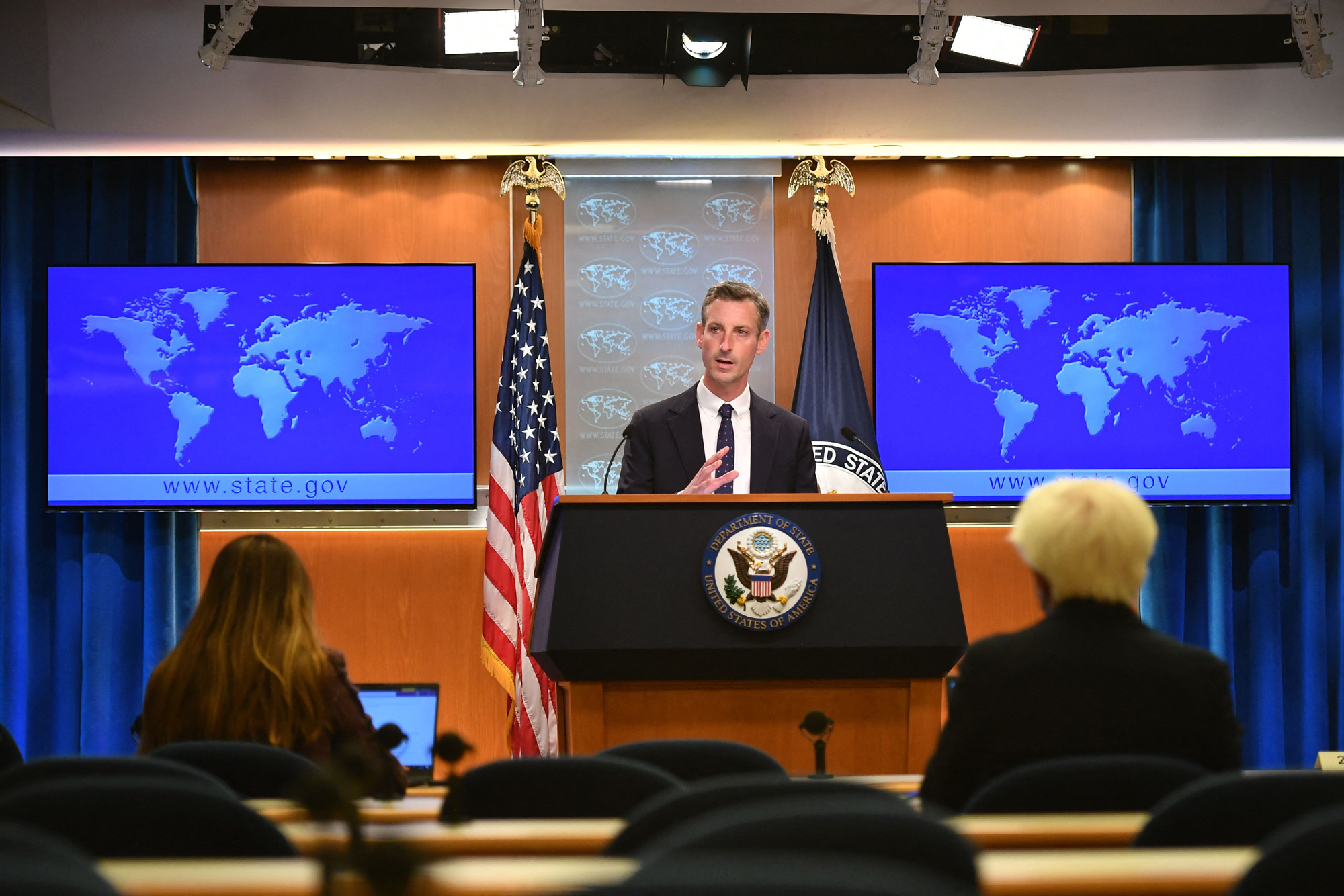 US State Department spokesperson Ned Price speaks during a briefing at the State Department in Washington, DC, on January 31.