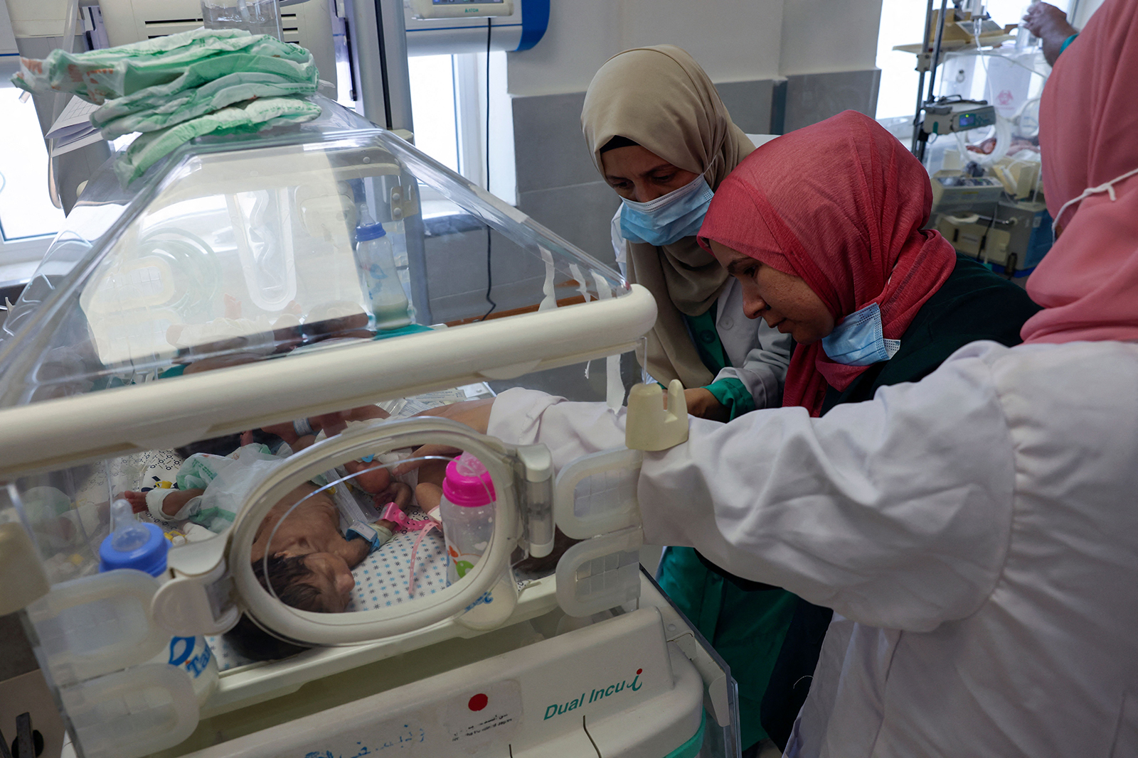 Neonatal babies receive treatment after being transferred from Al-Shifa Hospital to Emirates Maternity Hospital in Rafah, Gaza, on November 19. 