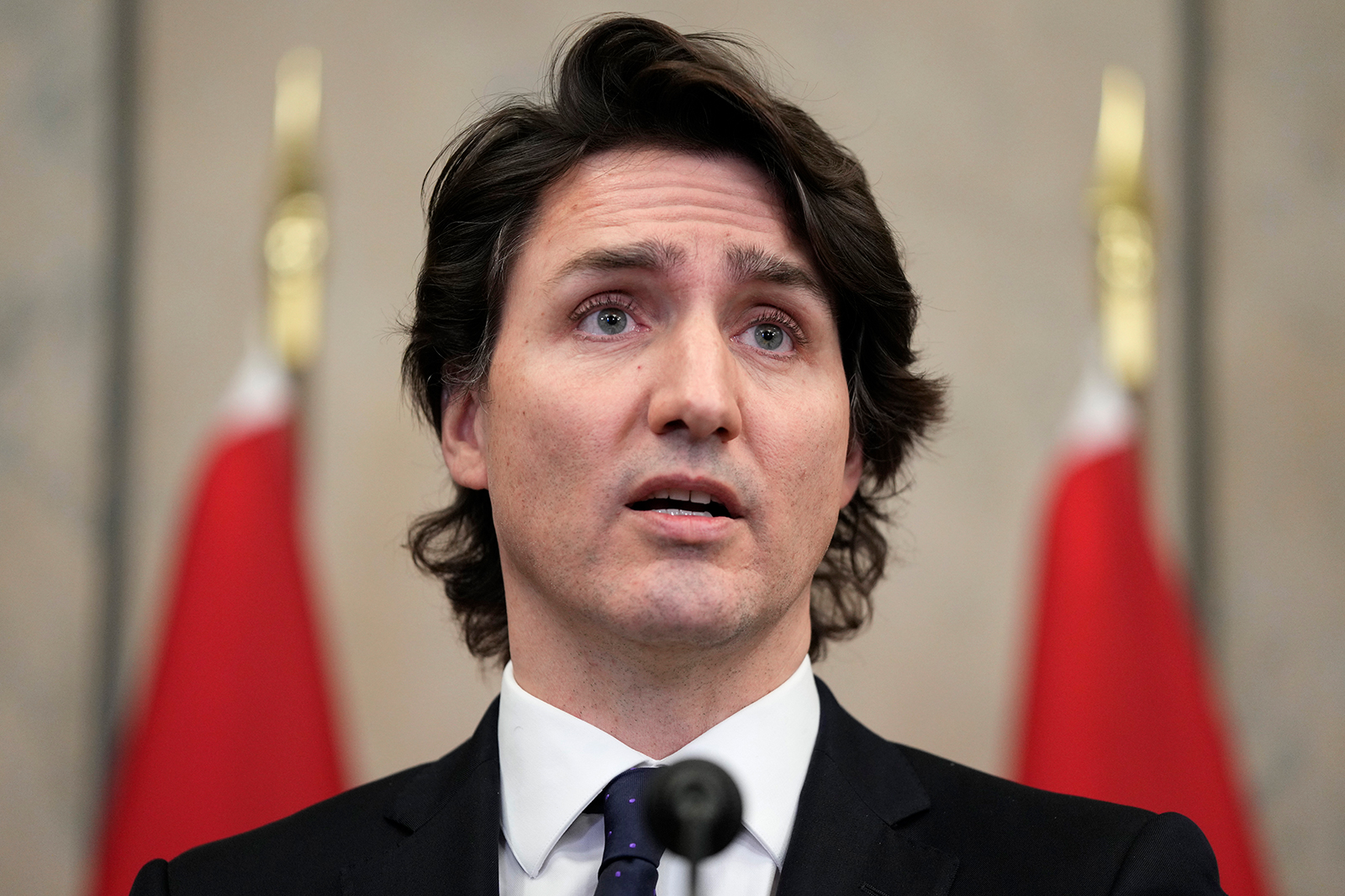 Canadian Prime Minister Justin Trudeau speaks during a media availability in Ottawa, Ontario, on February 11.