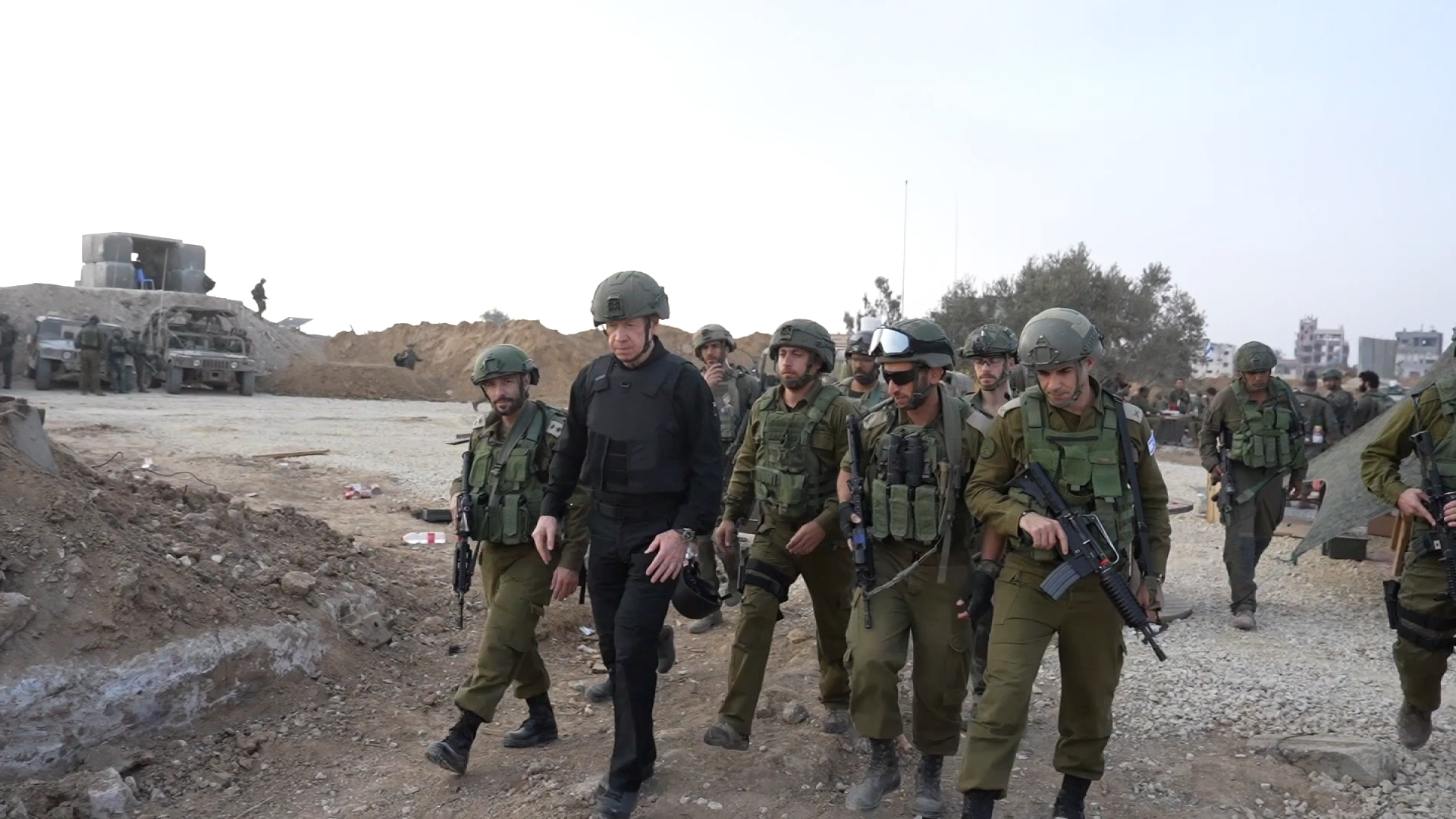 Israel Minister of Defense Yoav Gallant, second from left, is pictured in Gaza.