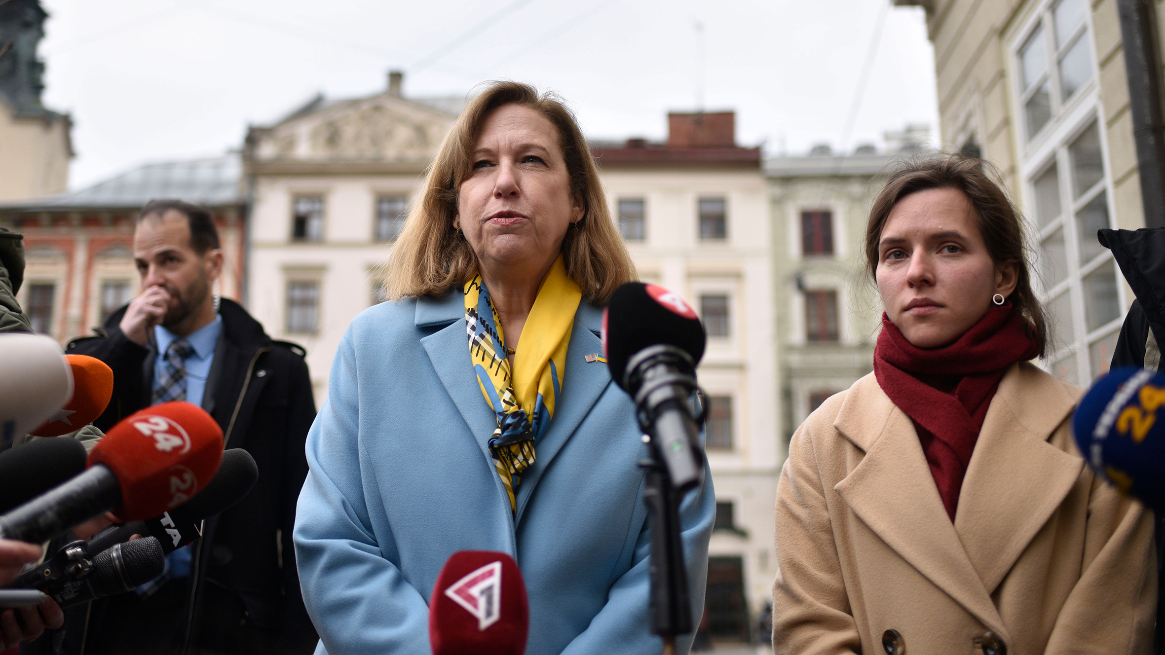 Acting US Ambassador to Ukraine Kristina Kvien speaks with press on February 15, in Ukraine.